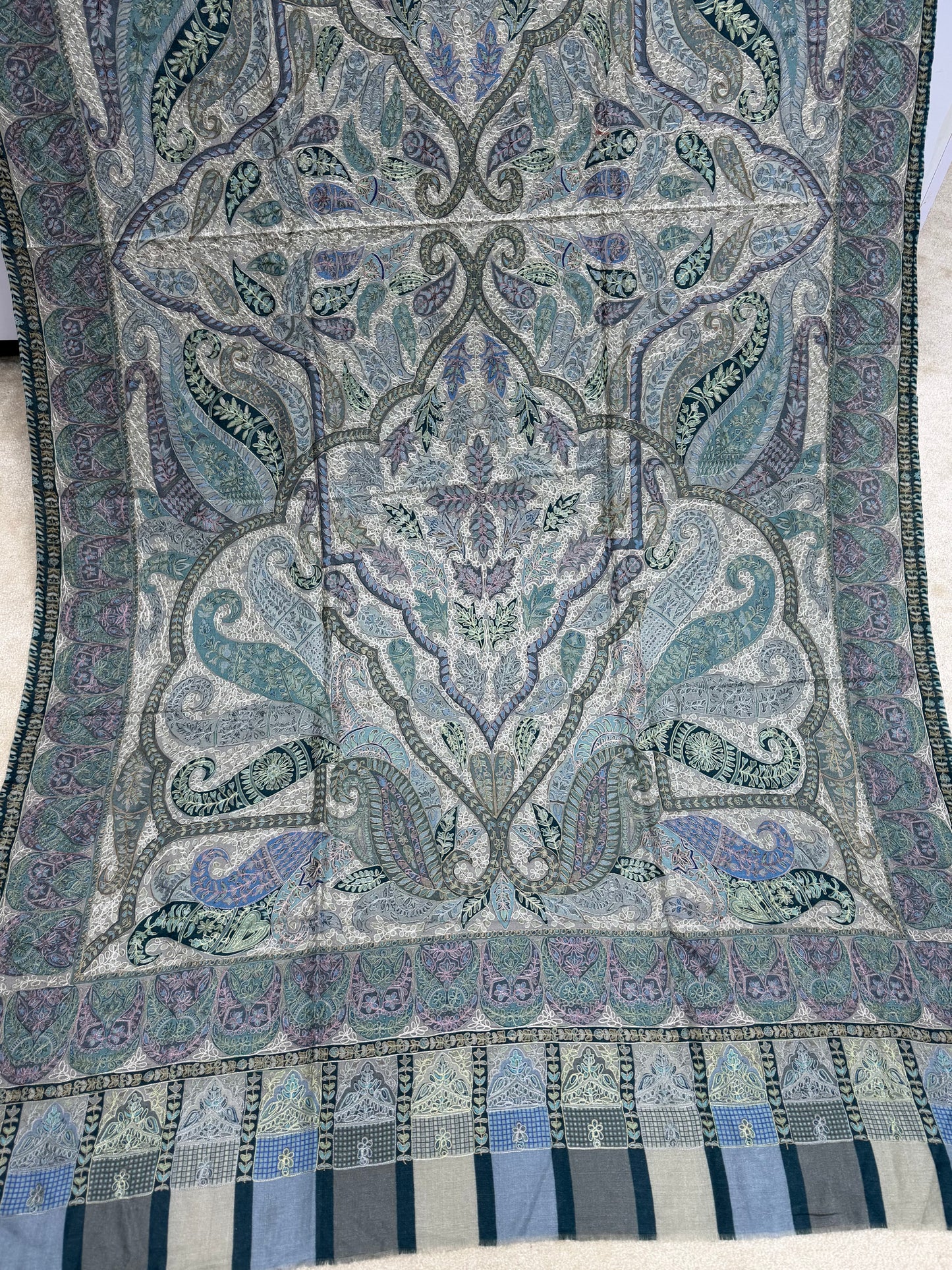 Qalamkar Shawl on Toosh Base | Made in Kashmir Multicolor Floral Design | QM110