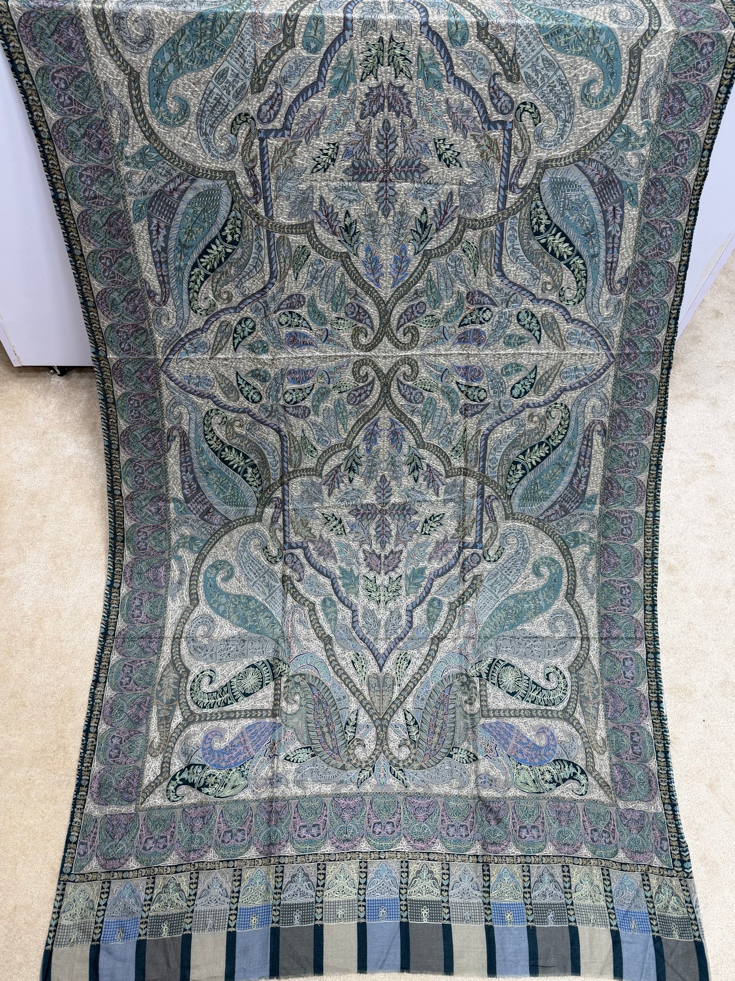 Qalamkar Shawl on Toosh Base | Made in Kashmir Multicolor Floral Design | QM110