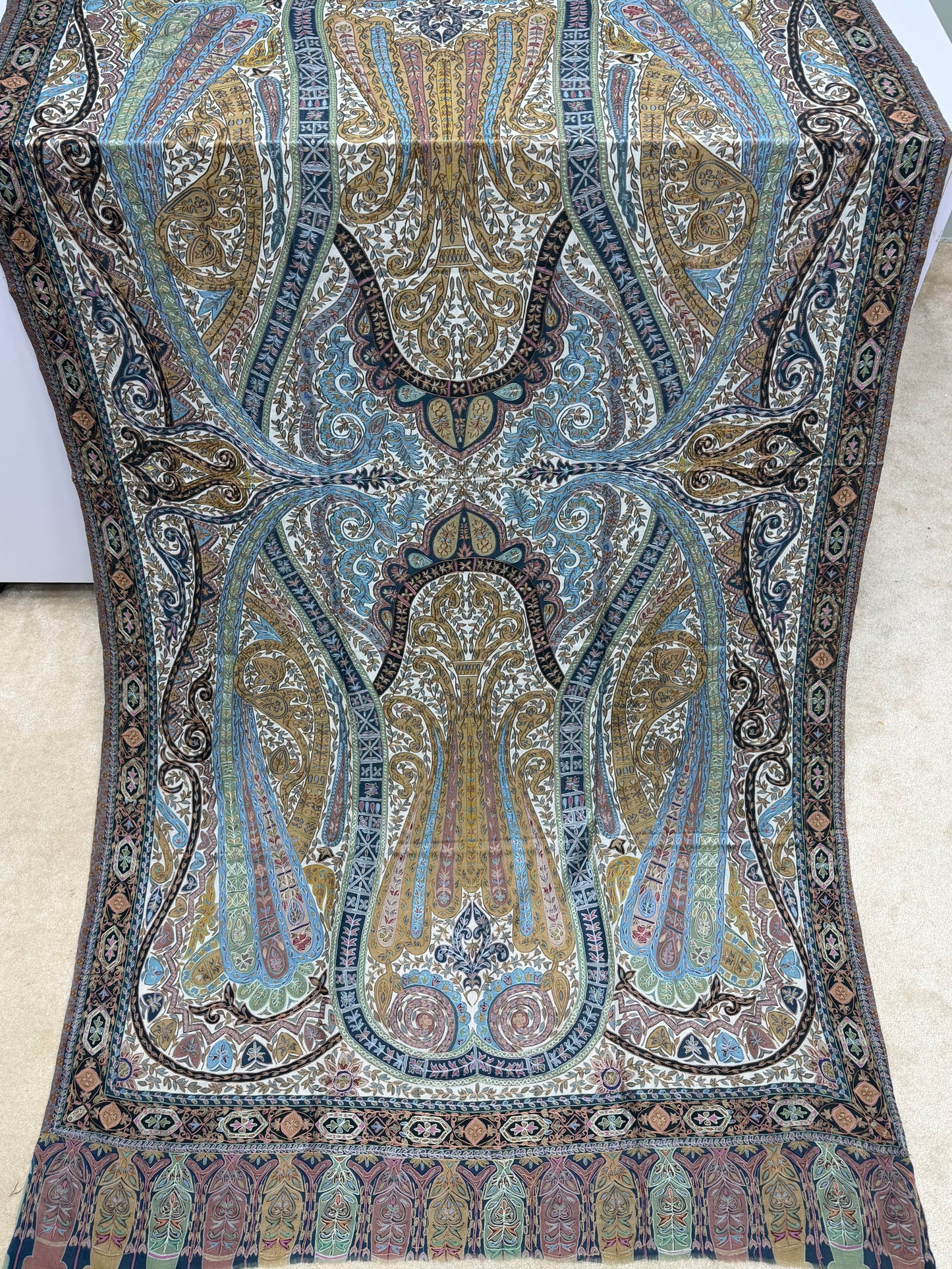 Qalamkar Shawl on Toosh Base | Made in Kashmir Multicolor Floral Design | QM111