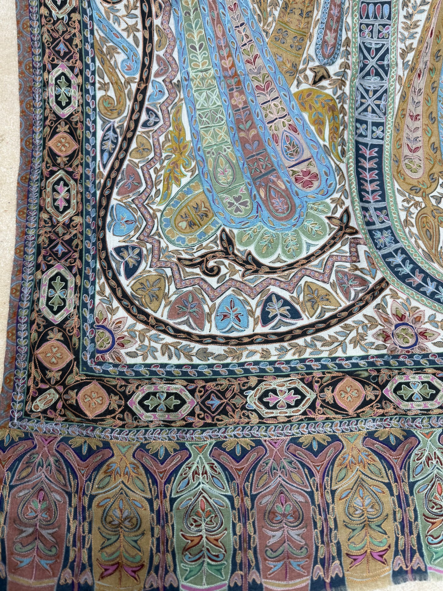 Qalamkar Shawl on Toosh Base | Made in Kashmir Multicolor Floral Design | QM111