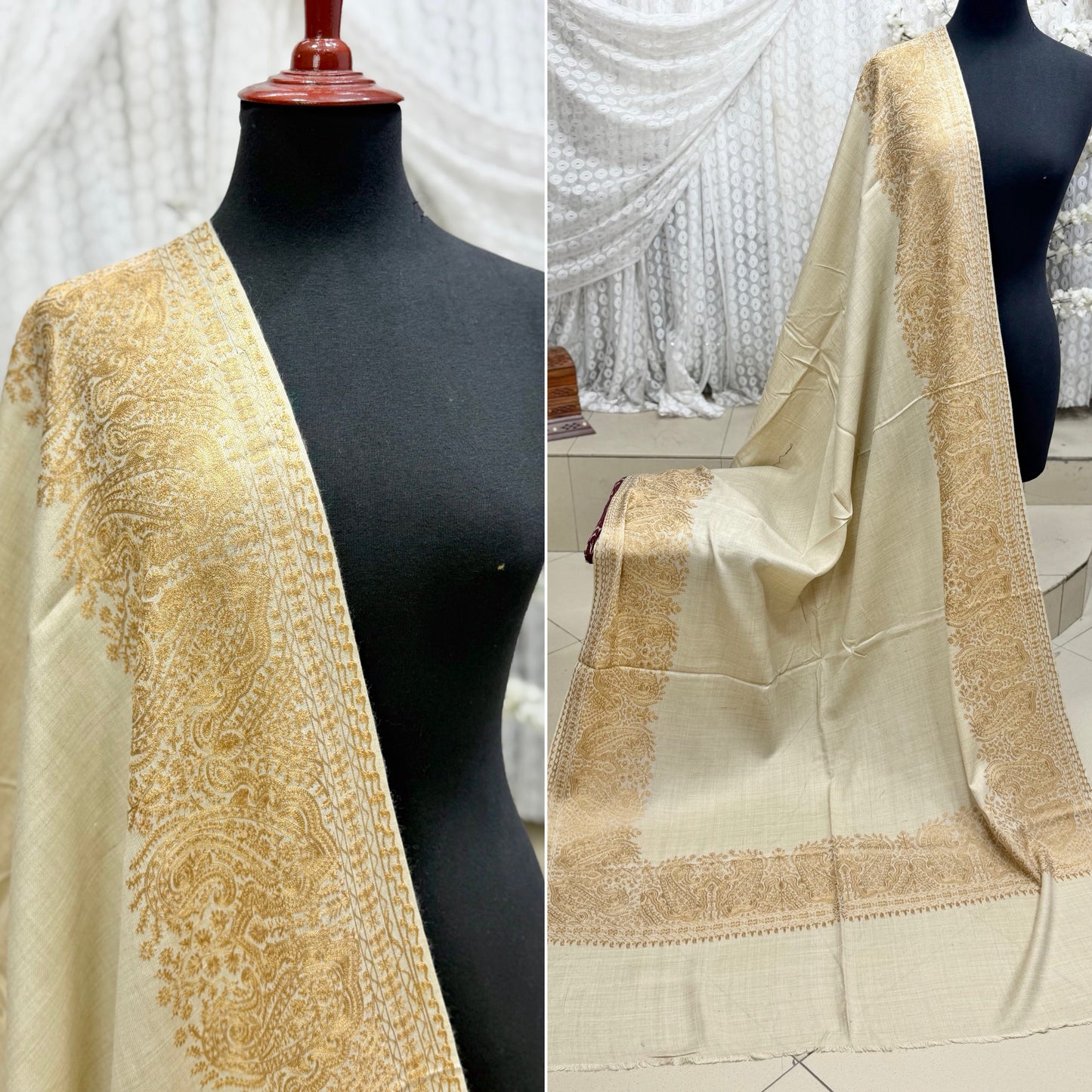 Kashmiri Shawl | 4 Side Wide Border Kashmiri Embroidery | Skin