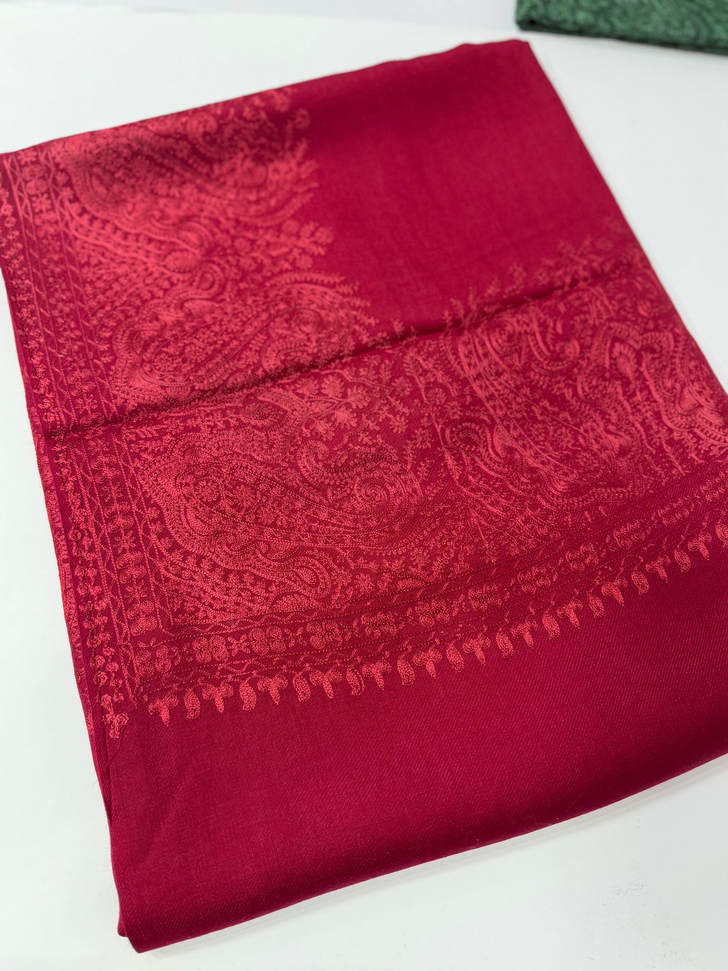 Kashmiri Shawl | 4 Side Wide Border Kashmiri Embroidery | Maroon