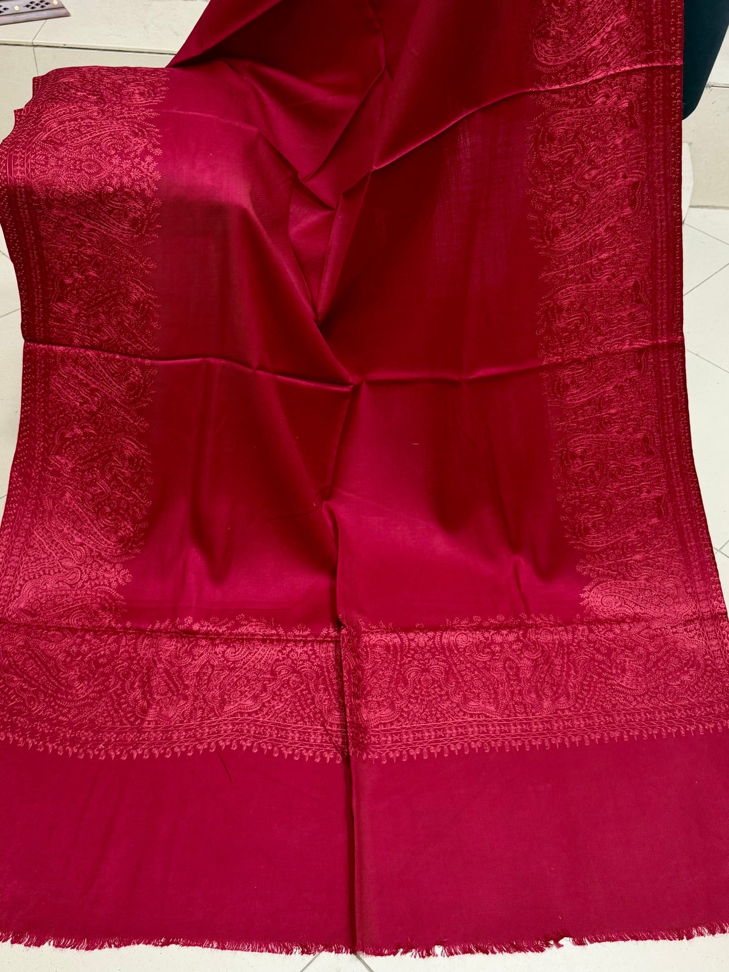 Kashmiri Shawl | 4 Side Wide Border Kashmiri Embroidery | Maroon