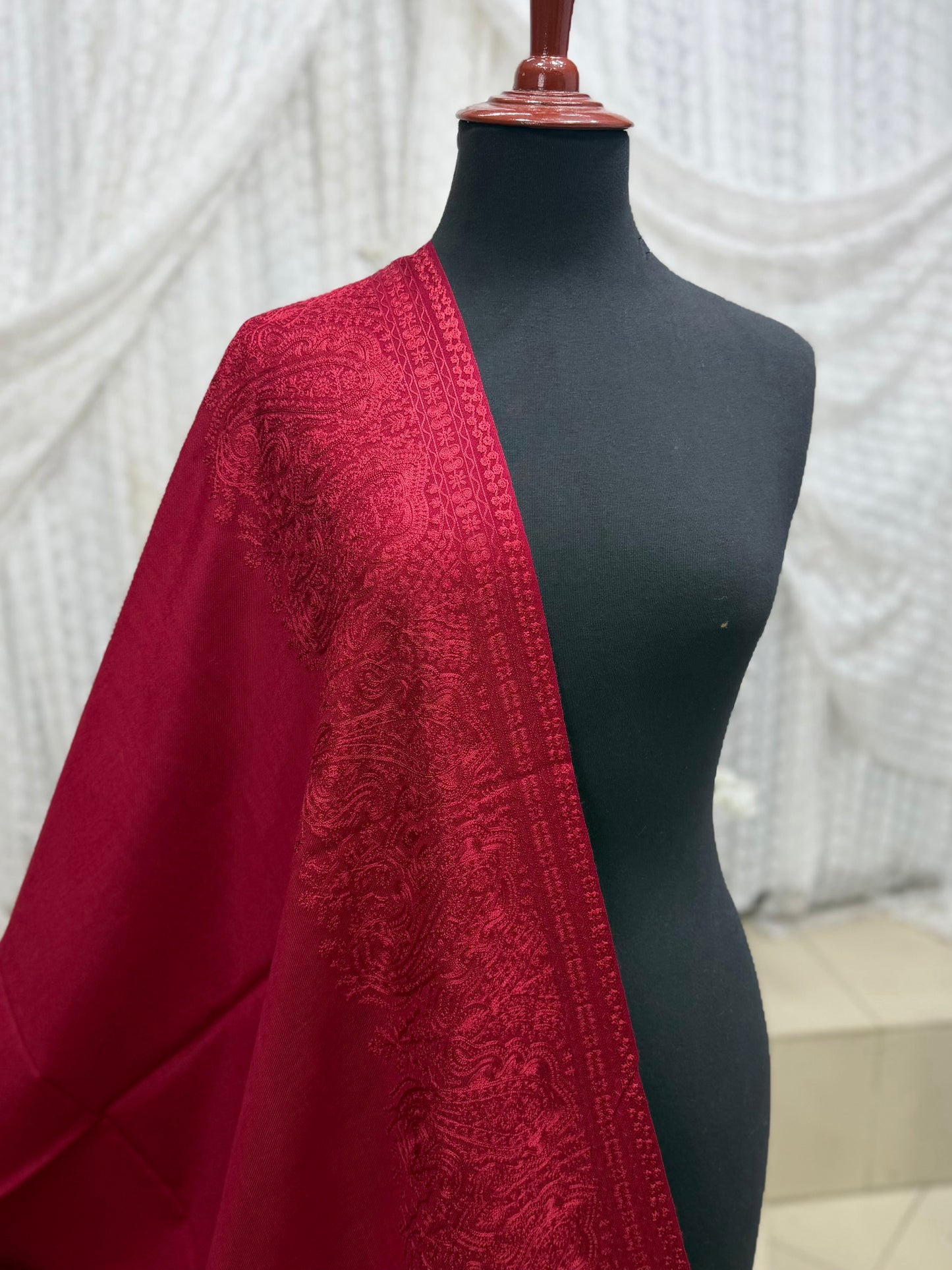 Kashmiri Shawl | 4 Side Wide Border Kashmiri Embroidery | Maroon