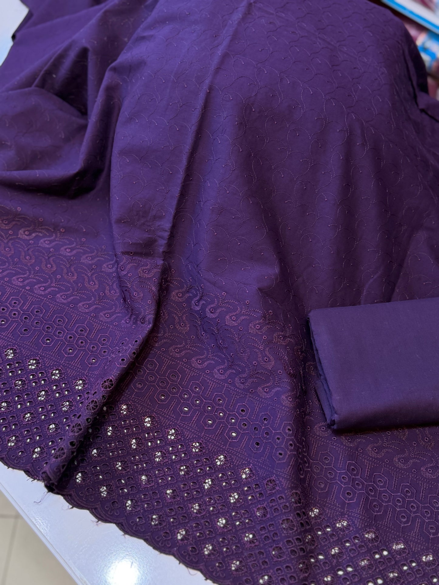 Chikankari Lawn 2 Piece Suit Daman Bore Long Length Suit | Dark Purple