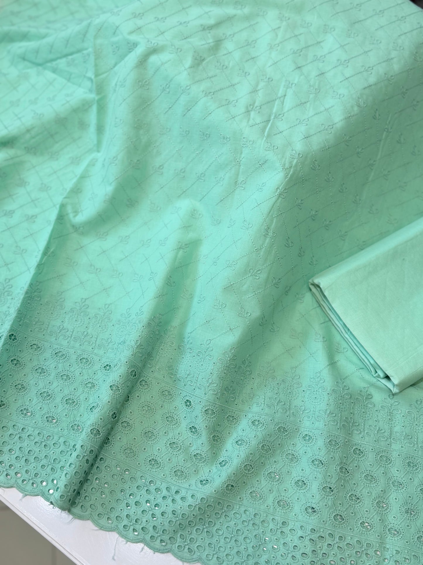 Chikankari Lawn 2 Piece Suit Daman Bore Long Length Suit | Turquoise