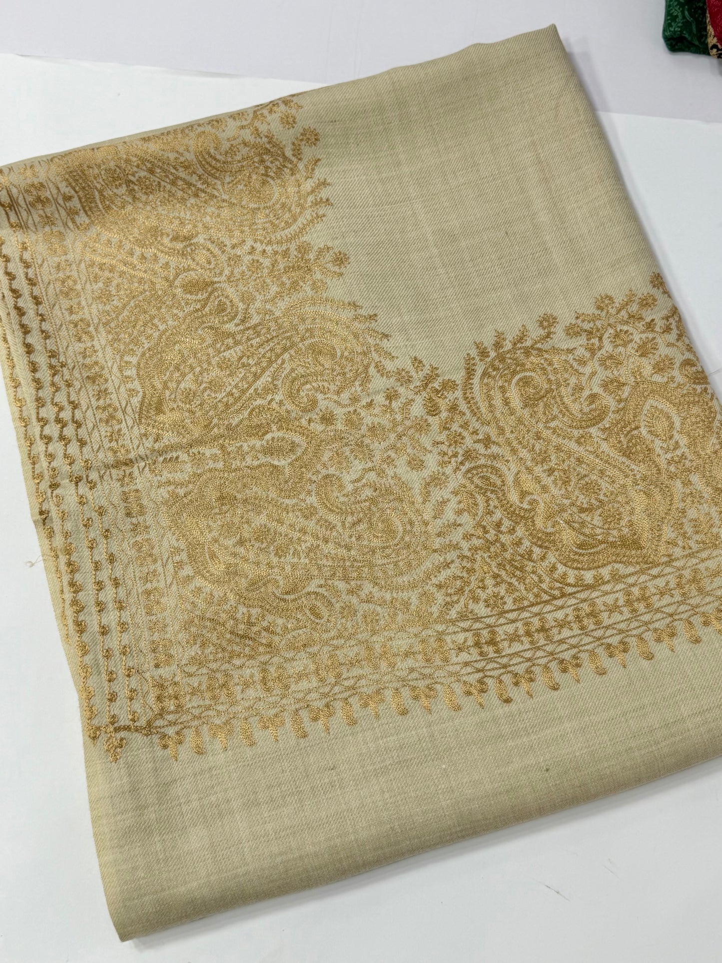 Kashmiri Shawl | 4 Side Wide Border Kashmiri Embroidery | Skin