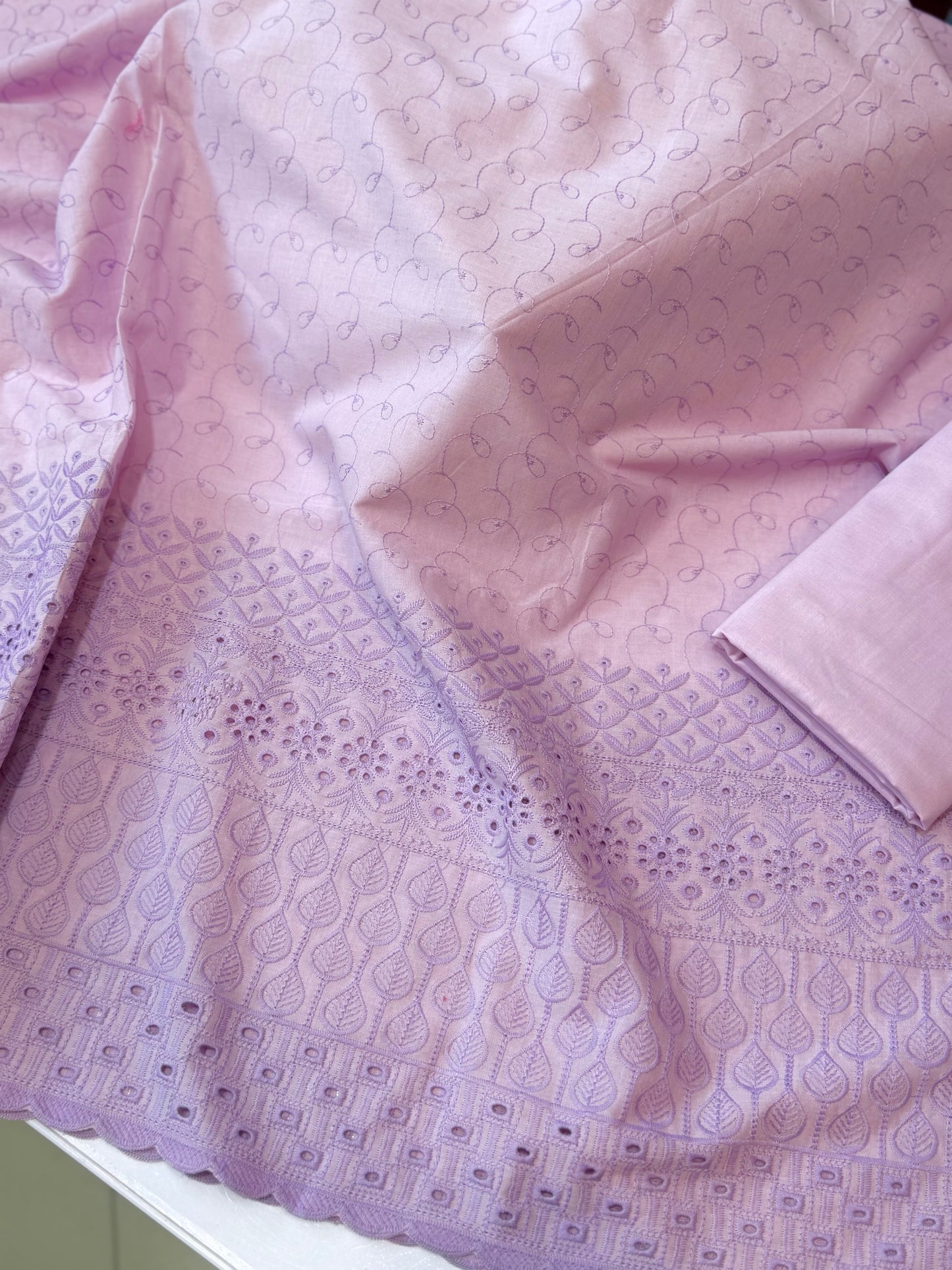 Chikankari Lawn 2 Piece Suit Daman Bore Long Length Suit | Light Purple