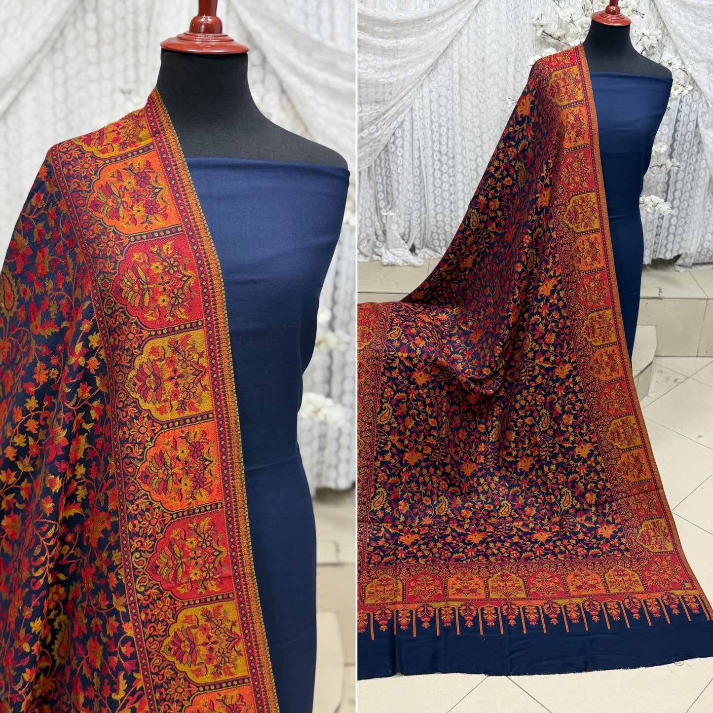 3 Piece Kani Shawl Suit | Plain Marina Suit With Kani Pashmina Shawl Perfect Gift | Blue