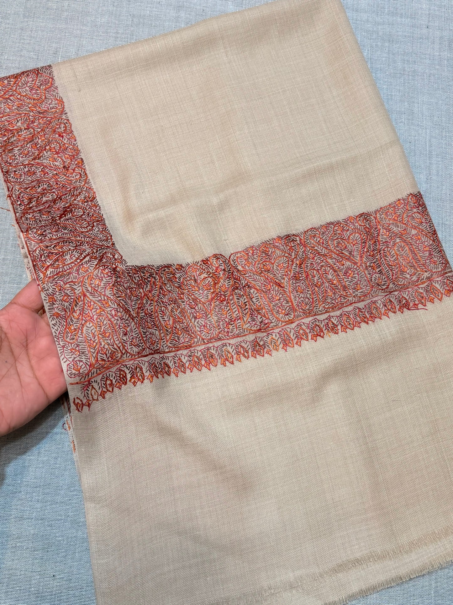 Kashmiri Shawl | Handmade Border Embroidery Made in Kashmir Pure Pashmina | Skin