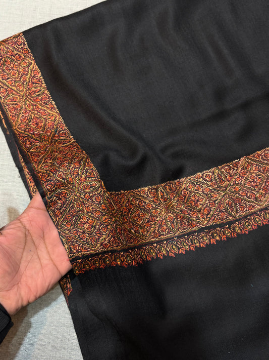 Kashmiri Shawl | Handmade Border Embroidery Made in Kashmir Pure Pashmina | Black