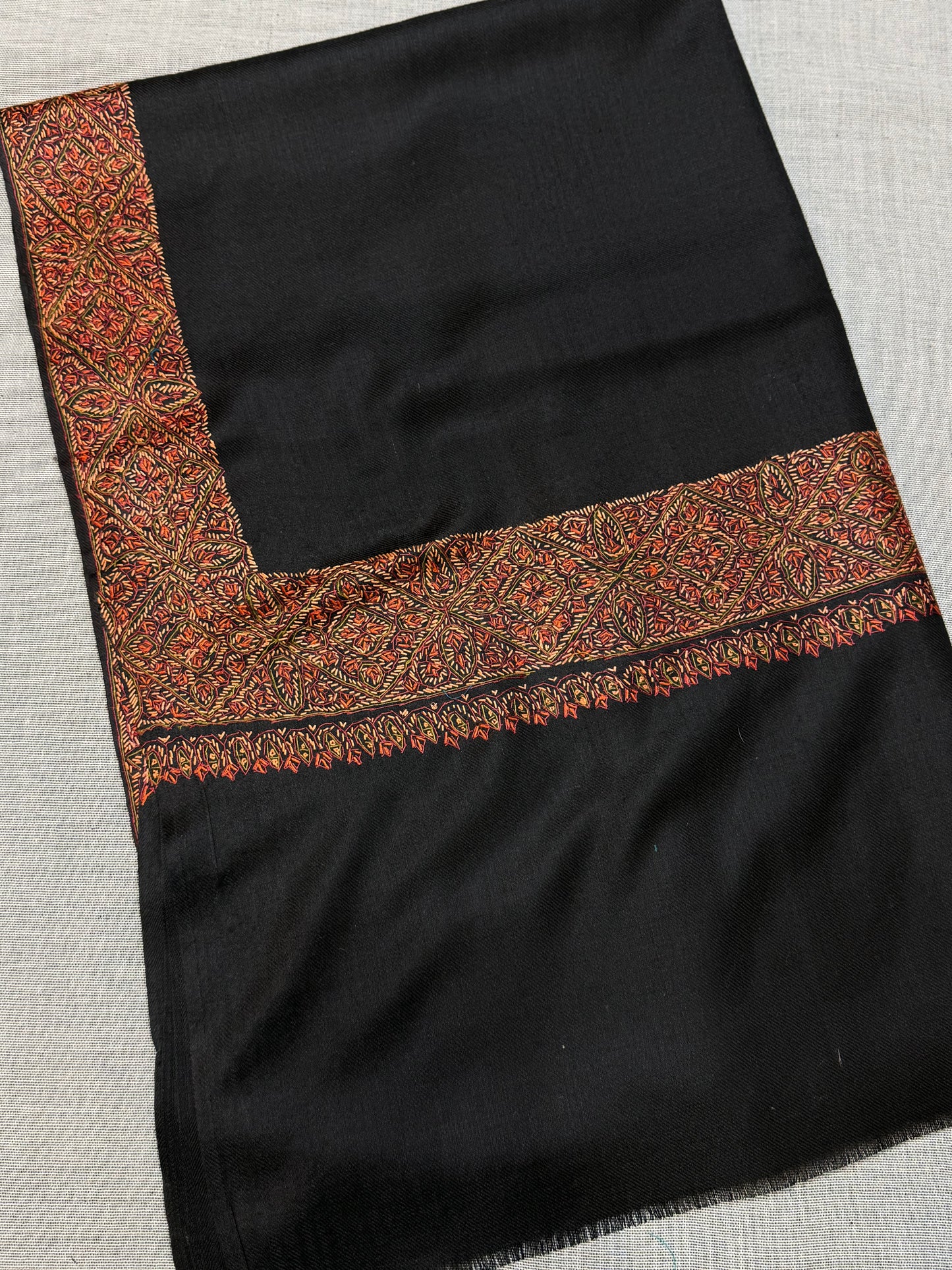 Kashmiri Shawl | Handmade Border Embroidery Made in Kashmir Pure Pashmina | Black