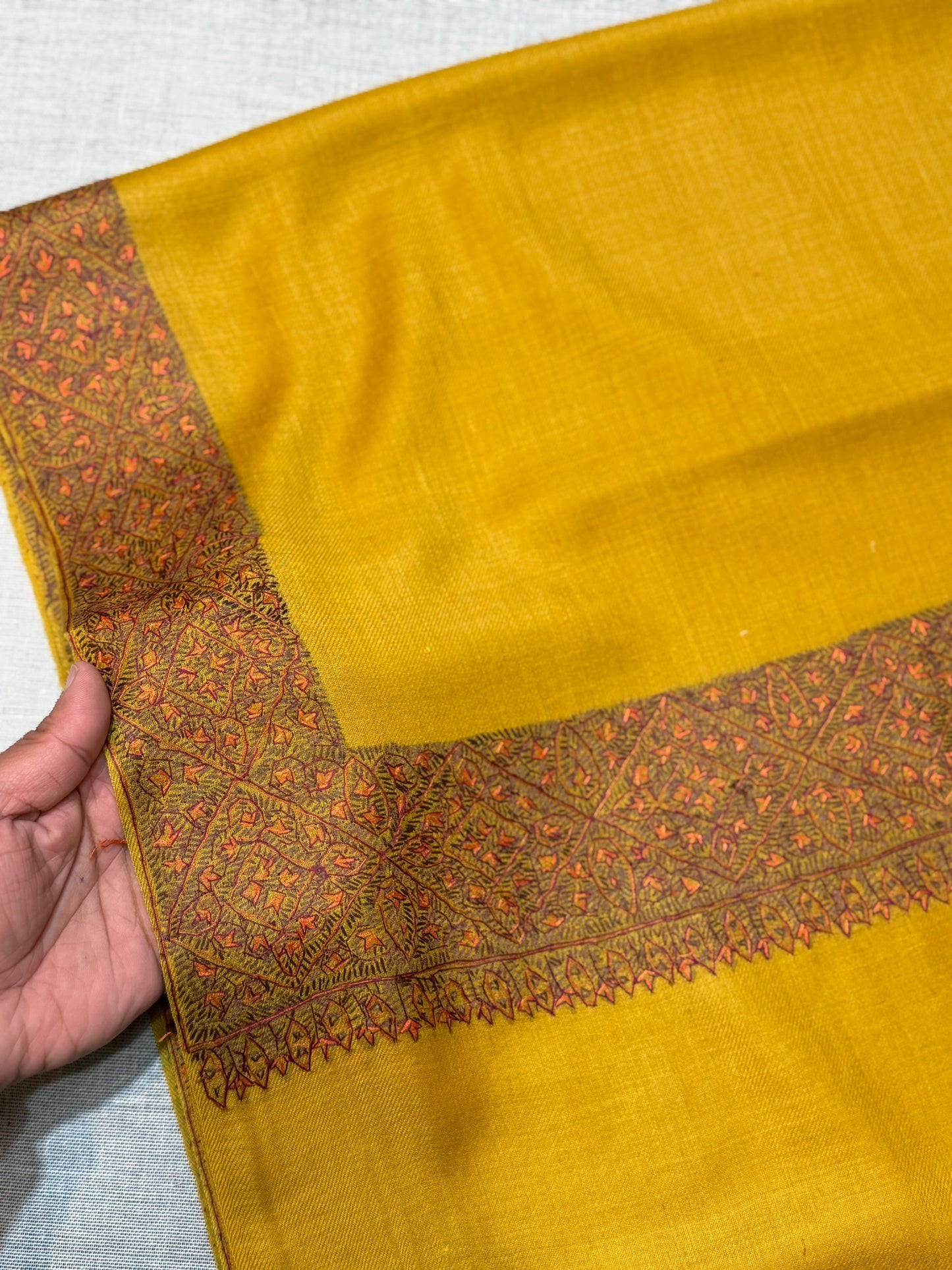 Kashmiri Shawl | Handmade Border Embroidery Made in Kashmir Pure Pashmina | Mustard