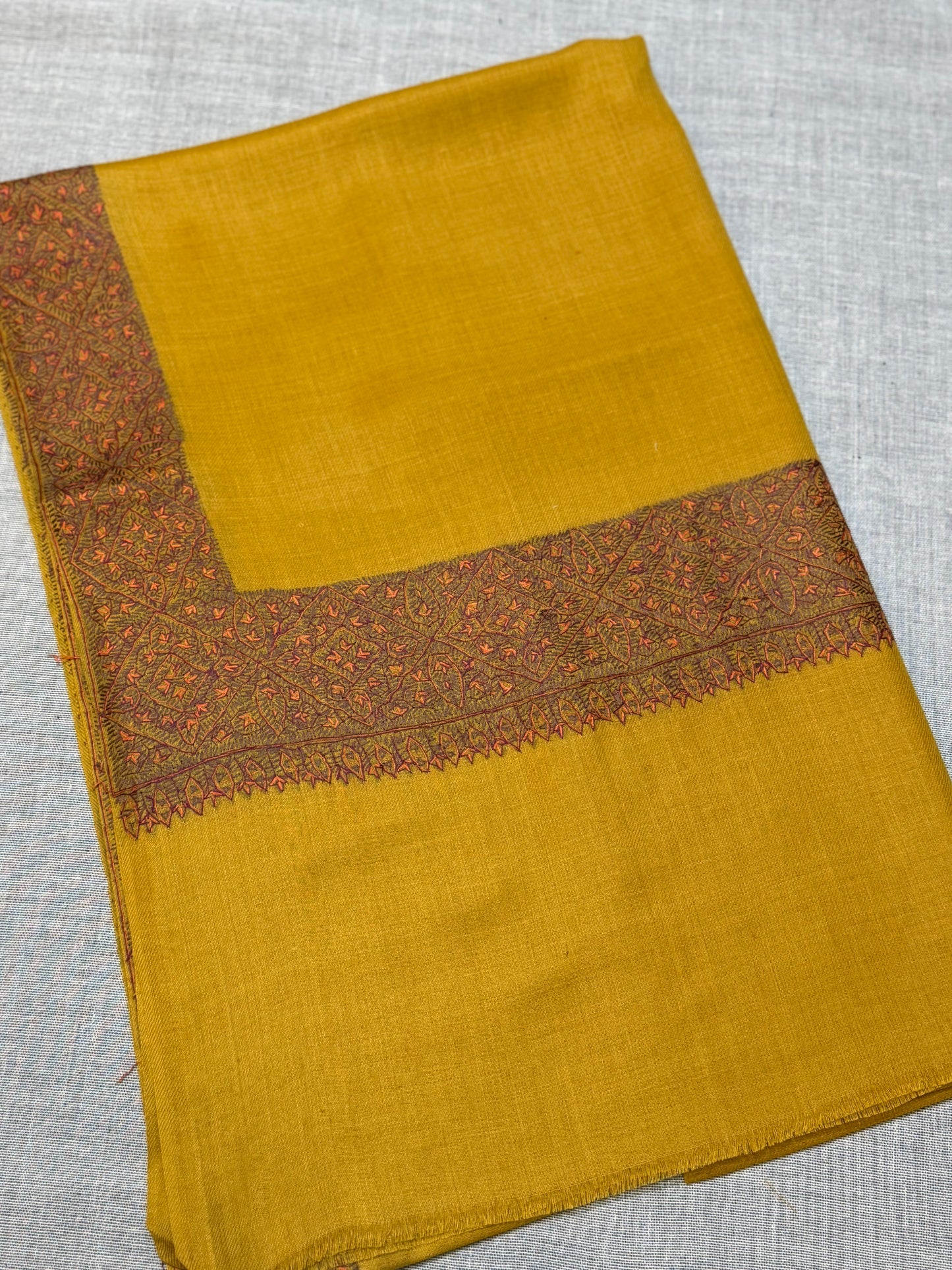 Kashmiri Shawl | Handmade Border Embroidery Made in Kashmir Pure Pashmina | Mustard