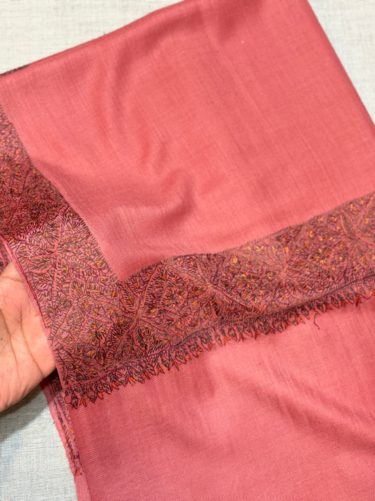 Kashmiri Shawl | Handmade Border Embroidery Made in Kashmir Pure Pashmina | Tea Pink