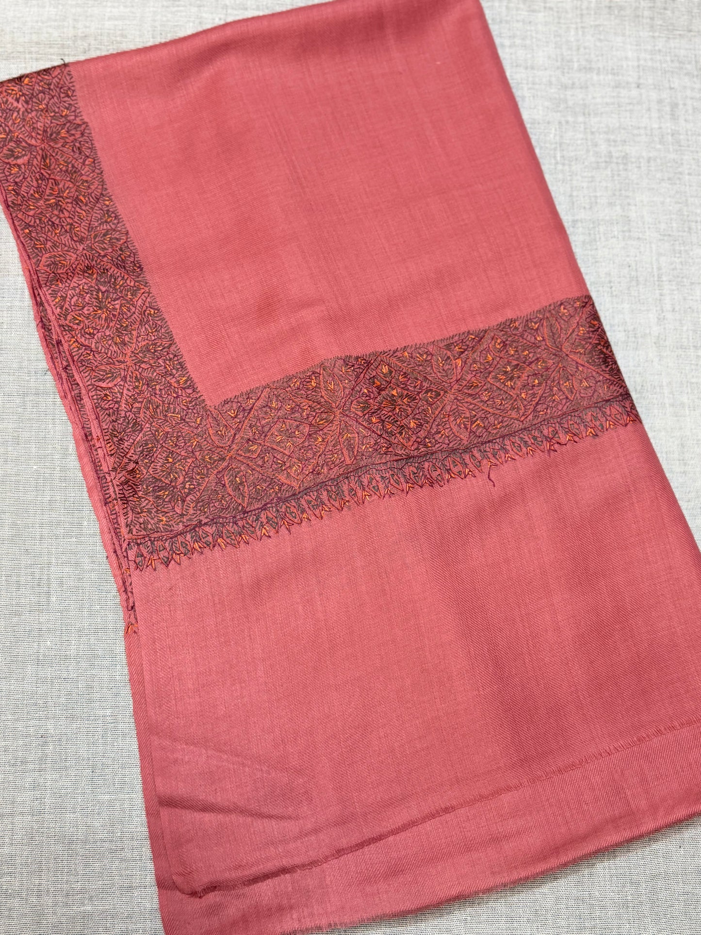 Kashmiri Shawl | Handmade Border Embroidery Made in Kashmir Pure Pashmina | Tea Pink