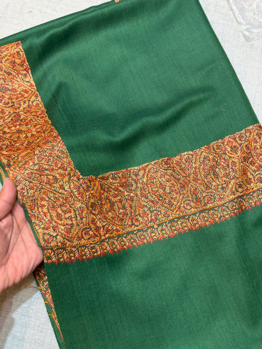 Kashmiri Shawl | Handmade Border Embroidery Made in Kashmir Pure Pashmina | Dark Green