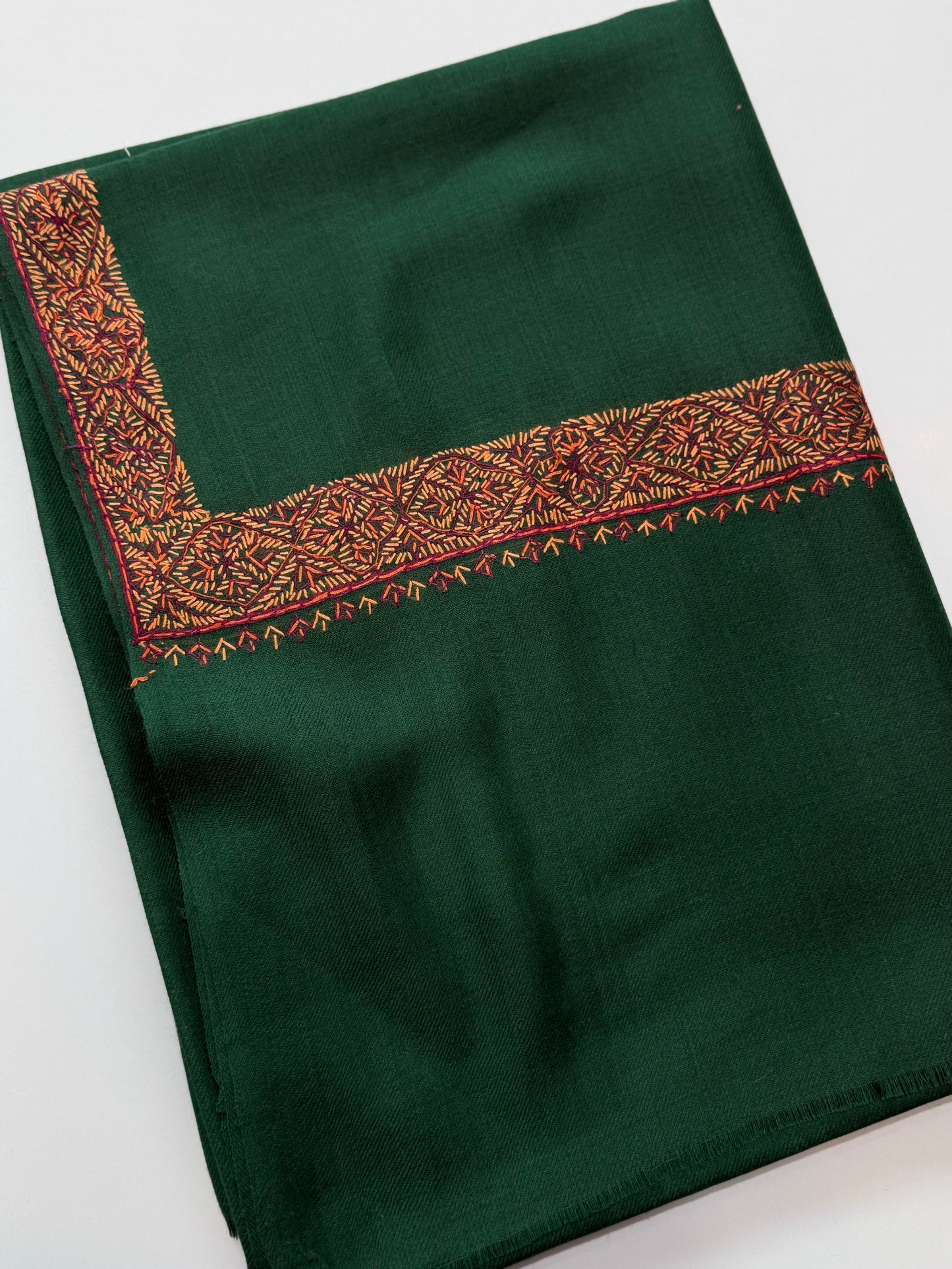Dark Green Kashmiri Shawl | Handmade Hashia Border Embroidery Made in Kashmir Pure Pashmina