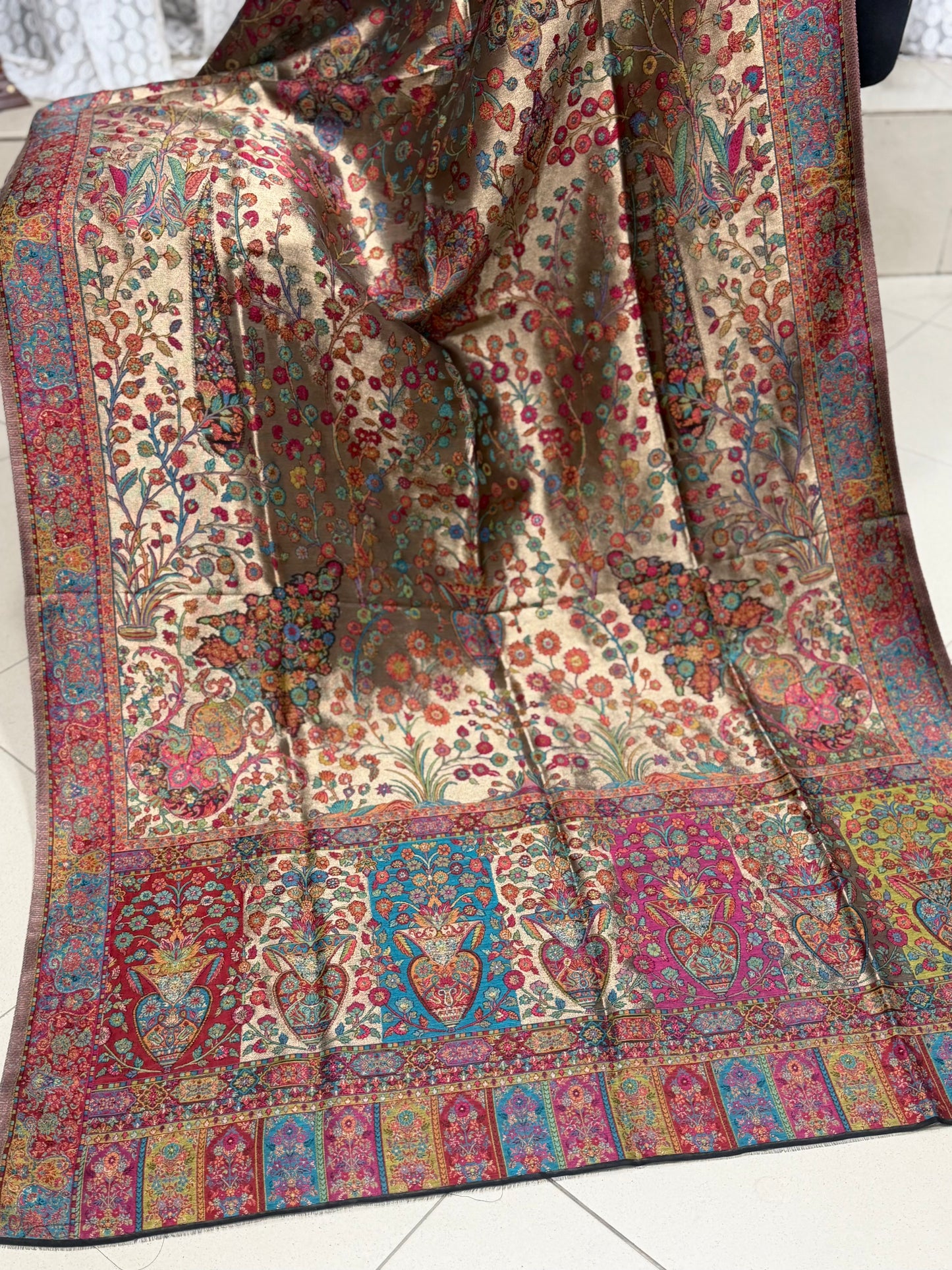 Moonlight Kani Silk Shawl, Wedding Wrap Perfect Gift Made in Kashmir