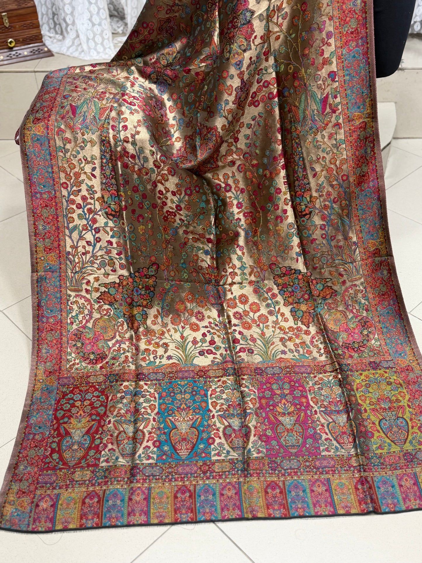 Moonlight Kani Silk Shawl, Wedding Wrap Perfect Gift Made in Kashmir