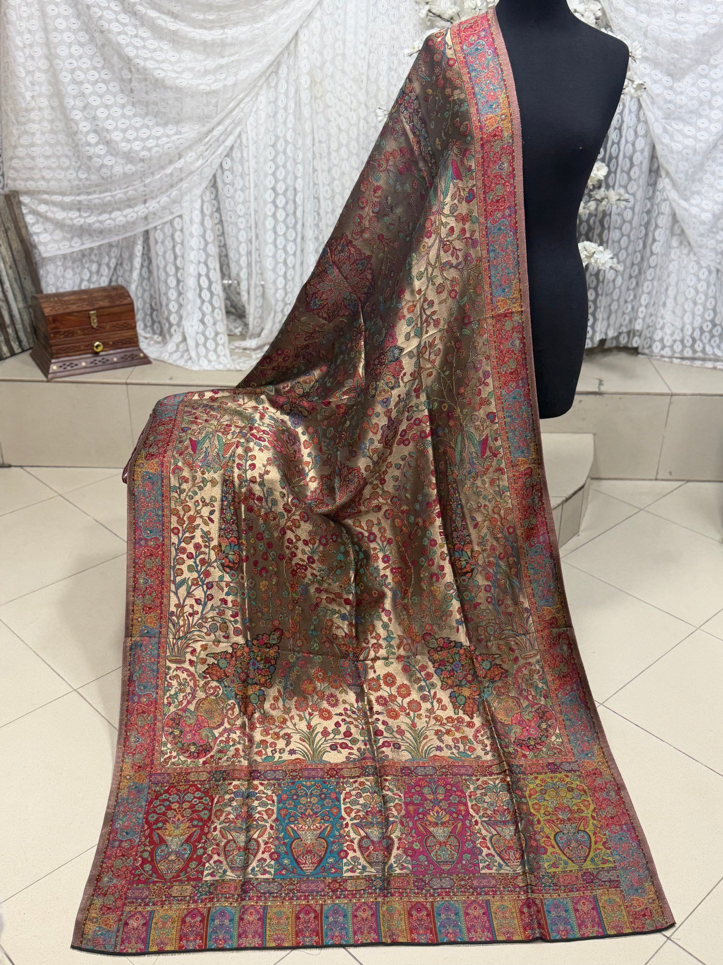 Moonlight Kani Silk Shawl, Wedding Wrap Perfect Gift Made in Kashmir