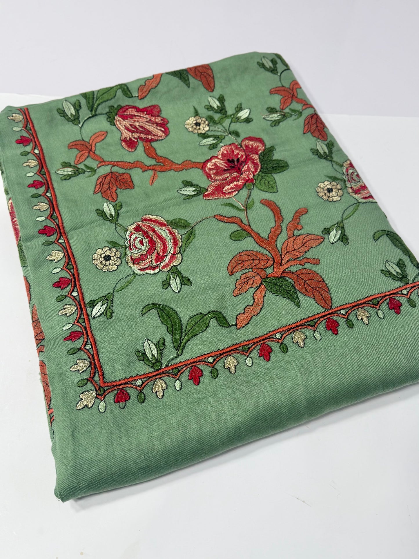 Pista Gulabkar Pashmina Embroidered Shawl Fancy Tilla and Thread Work Perfect Gift