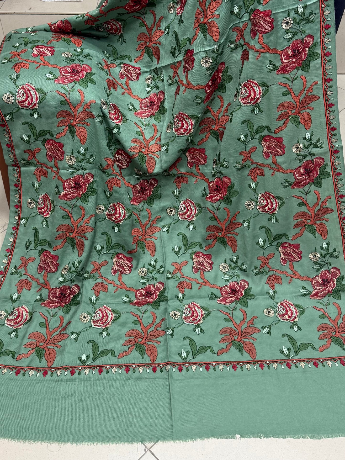 Pista Gulabkar Pashmina Embroidered Shawl Fancy Tilla and Thread Work Perfect Gift