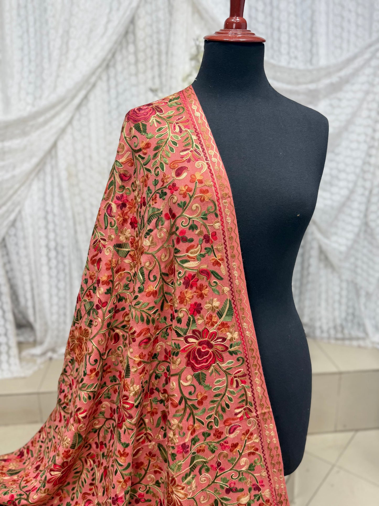 Pashmina Shawl Full Size | Kashmiri Embroidery | Pink