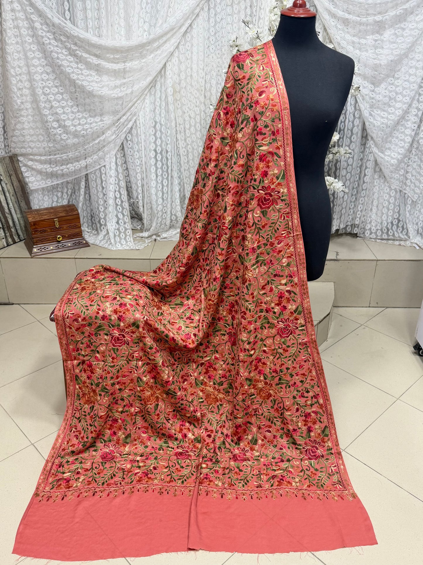 Pashmina Shawl Full Size | Kashmiri Embroidery | Pink