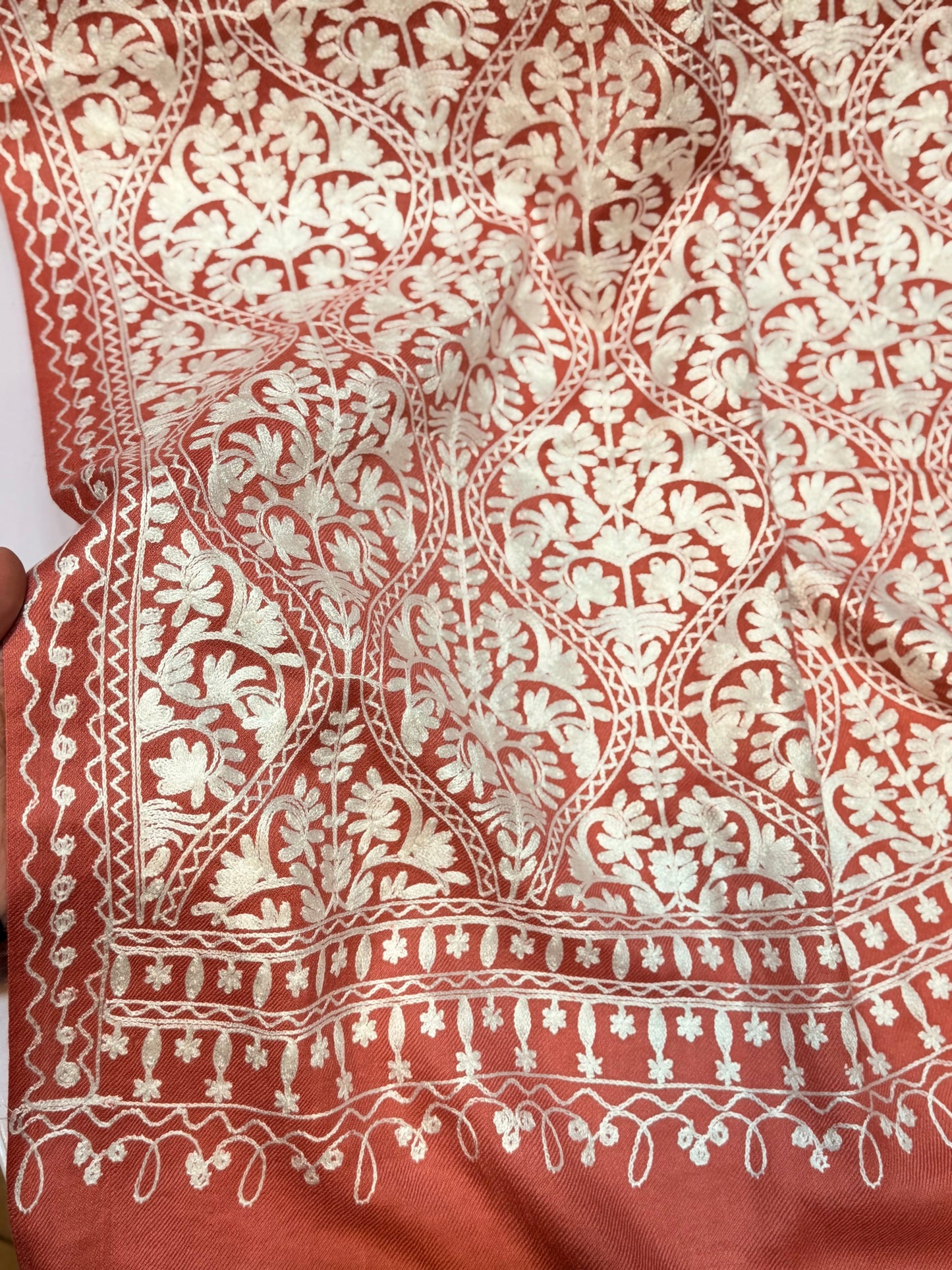 Pashmina Embroidered Shawl Matka Design | Kashmiri Aar Work Embroidery | Pink With White