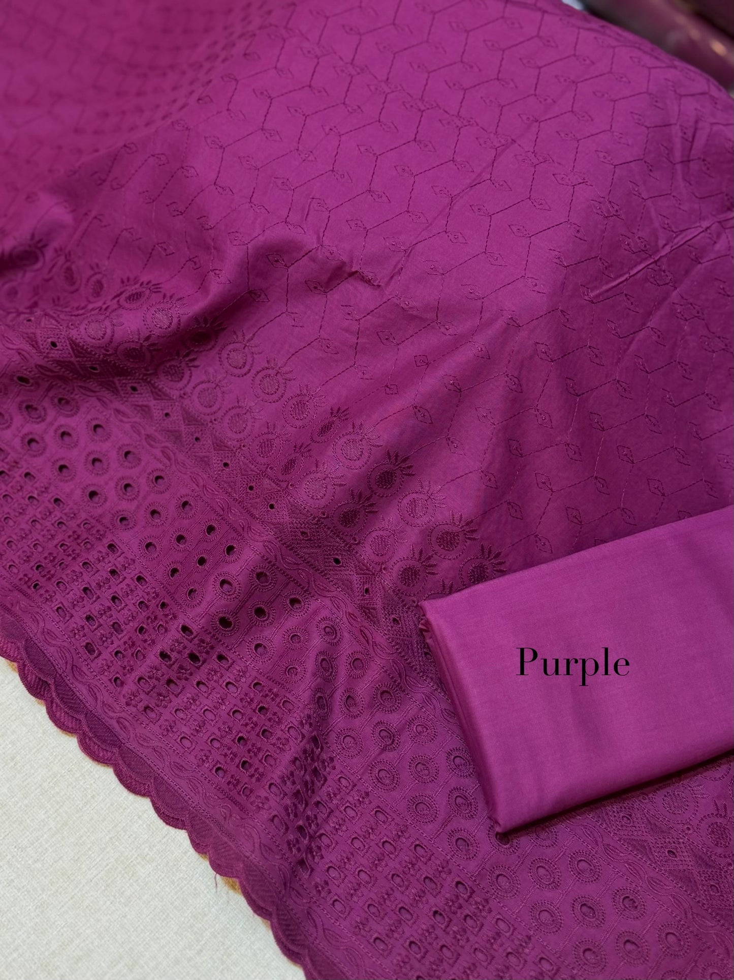 Chikankari Lawn 2 Piece Suit Daman Bore Long Length Suit | Purple