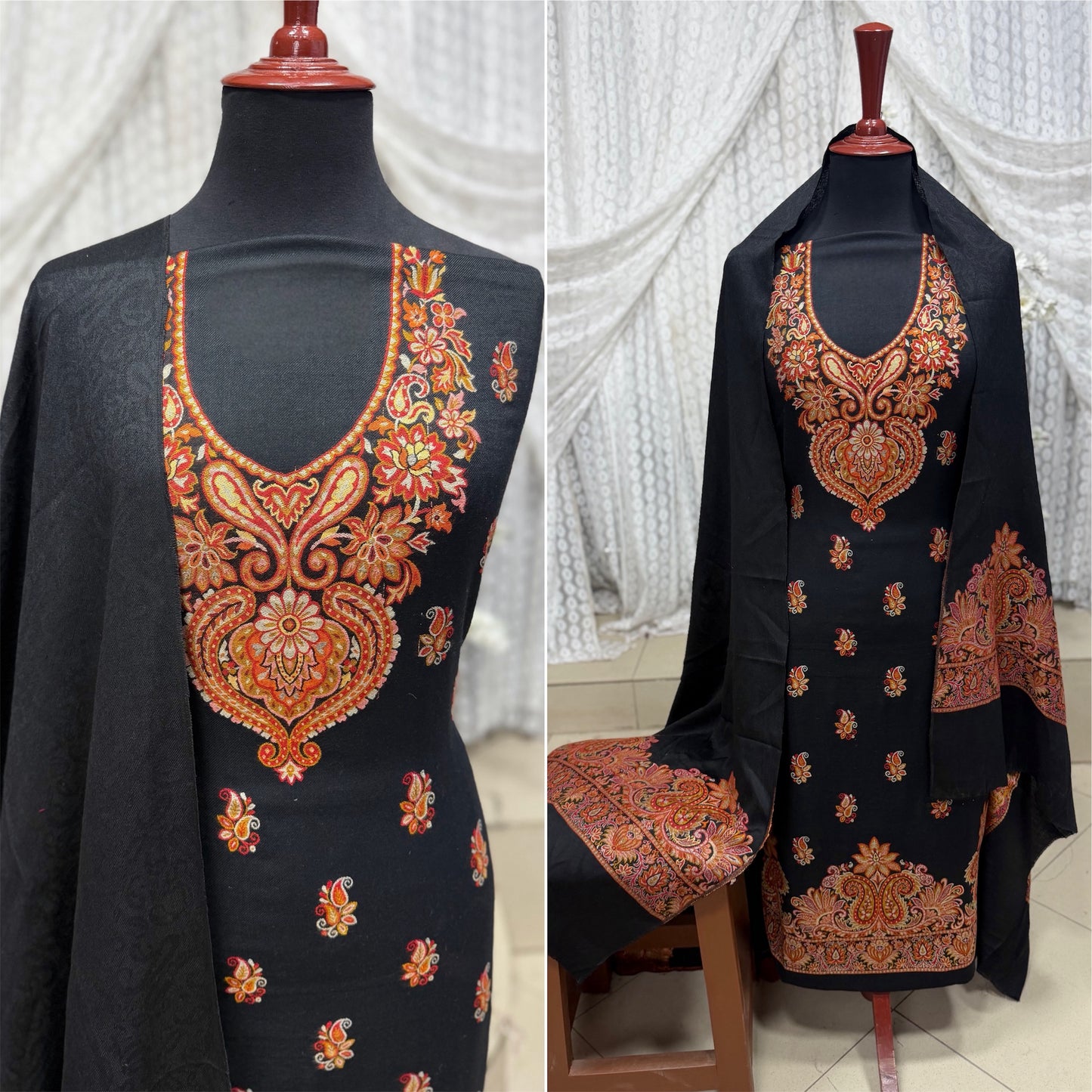 Kani Pashmina 3 Piece Unstitched Suit | Black