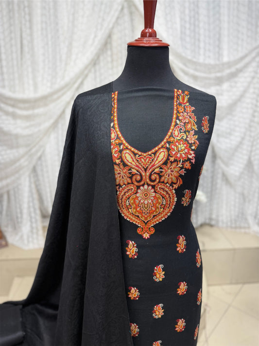 Kani Pashmina 3 Piece Unstitched Suit | Black