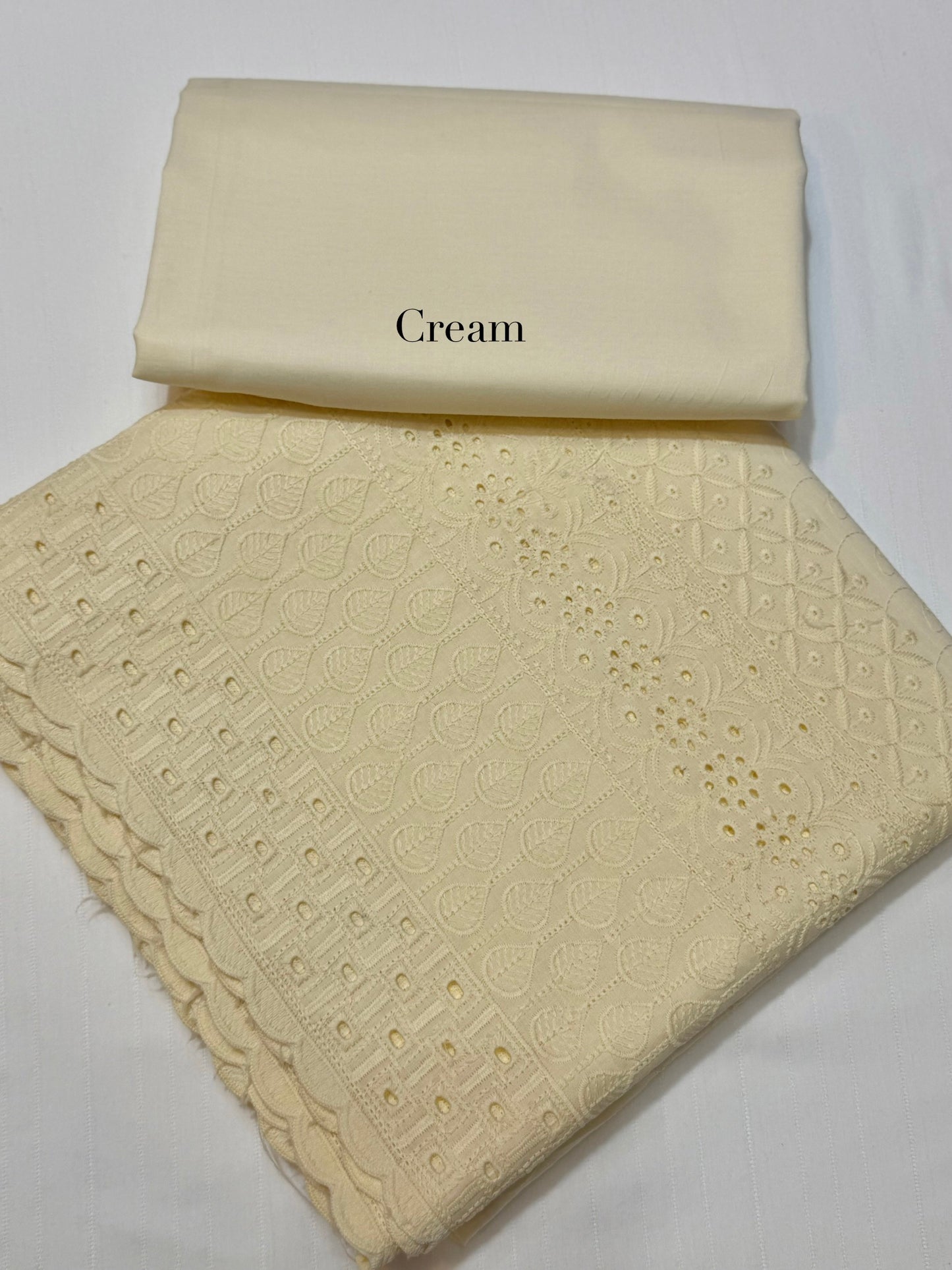 Chikankari Lawn 2 Piece Suit Daman Bore Long Length Suit | Cream