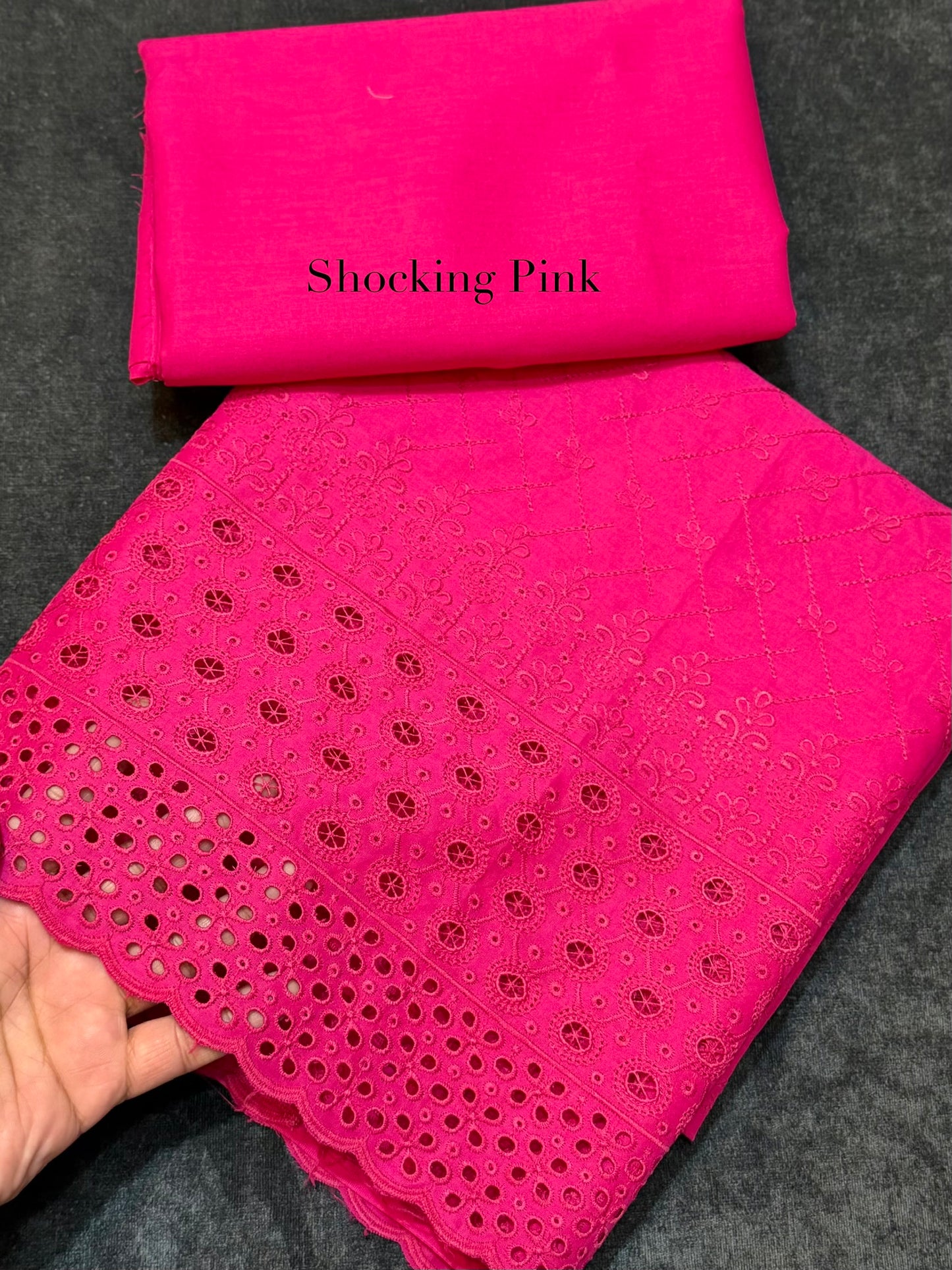 Chikankari Lawn 2 Piece Suit Daman Bore Long Length Suit | Shocking Pink