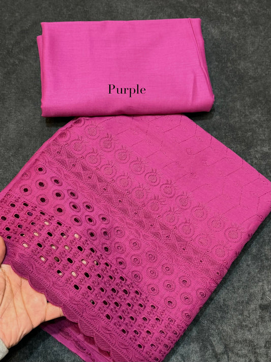 Chikankari Lawn 2 Piece Suit Daman Bore Long Length Suit | Purple