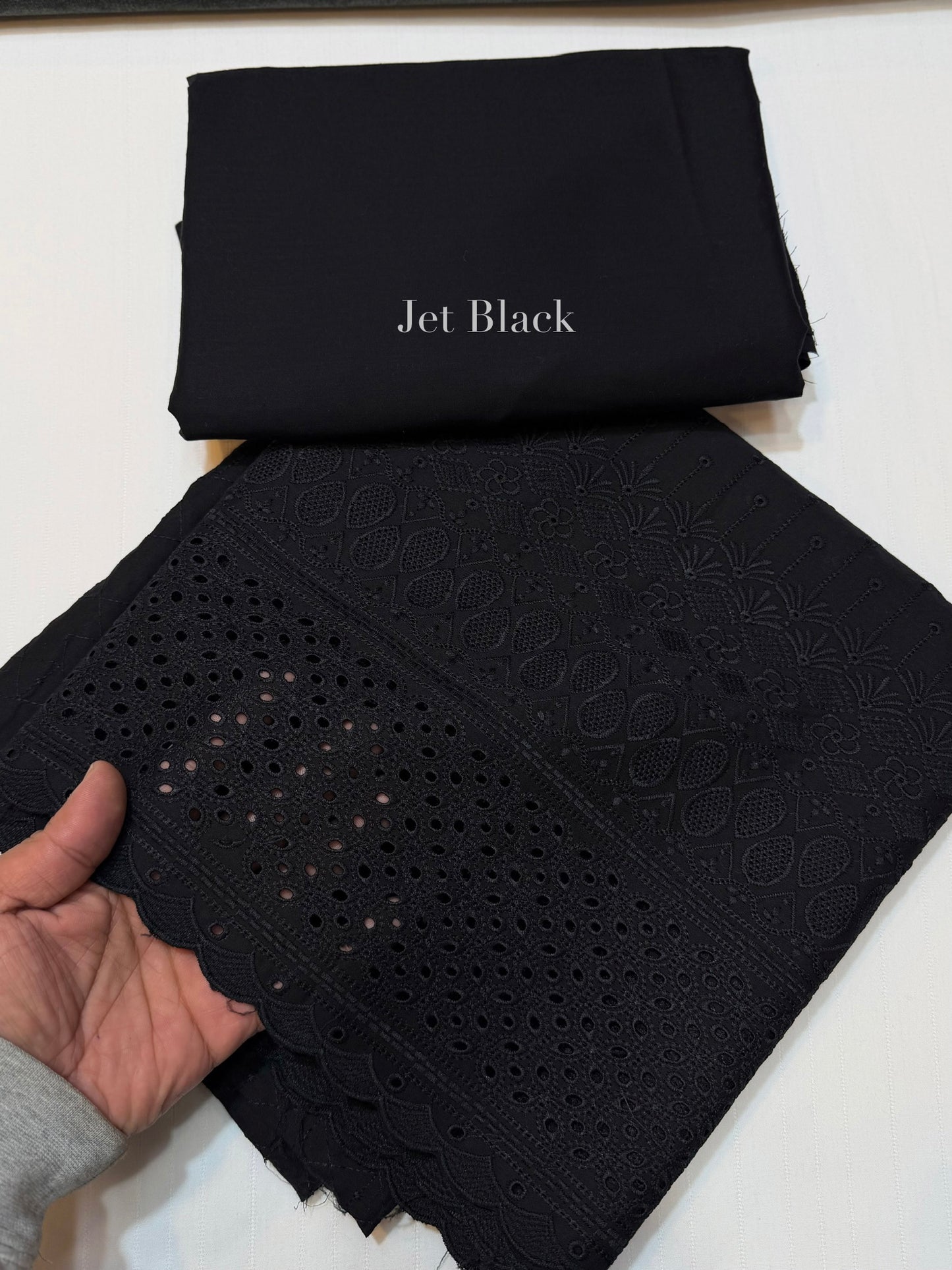 Chikankari Lawn 2 Piece Suit Daman Bore Long Length Suit | Jet Black