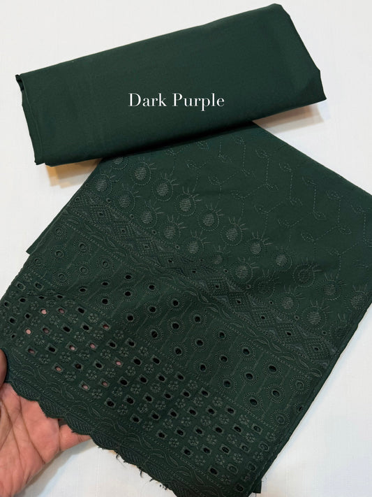 Chikankari Lawn 2 Piece Suit Daman Bore Long Length Suit | Dark Green