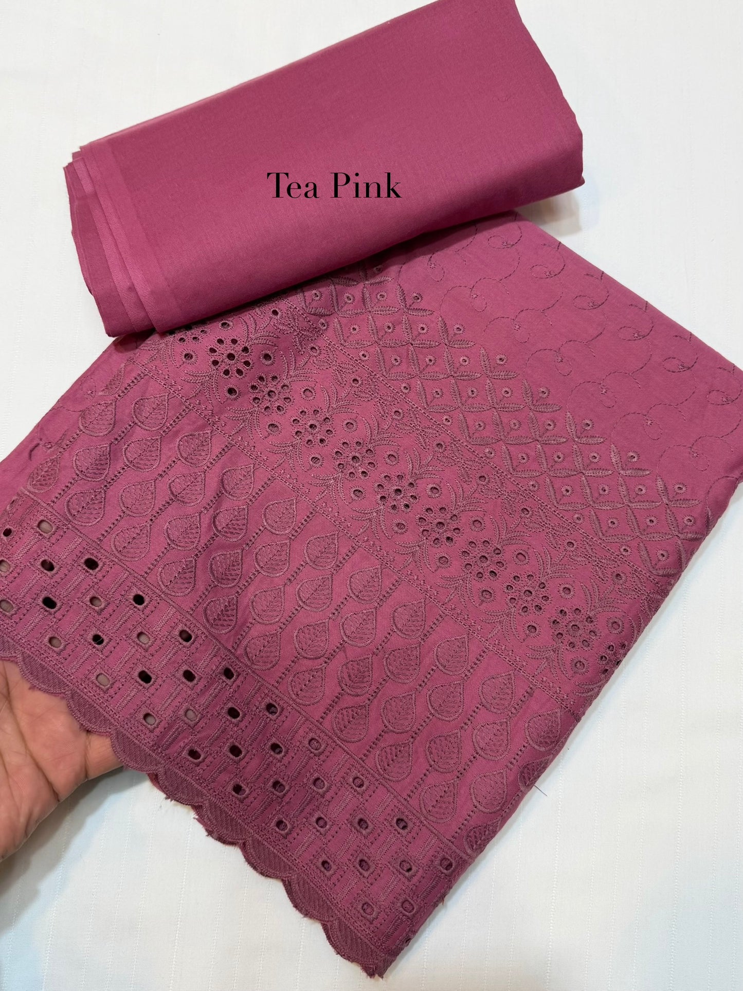 Chikankari Lawn 2 Piece Suit Daman Bore Long Length Suit | Tea Pink