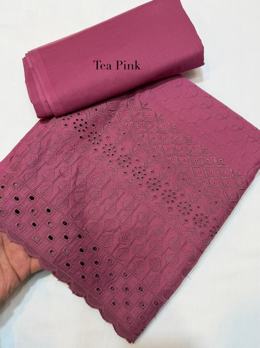 Chikankari Lawn 2 Piece Suit Daman Bore Long Length Suit | Tea Pink