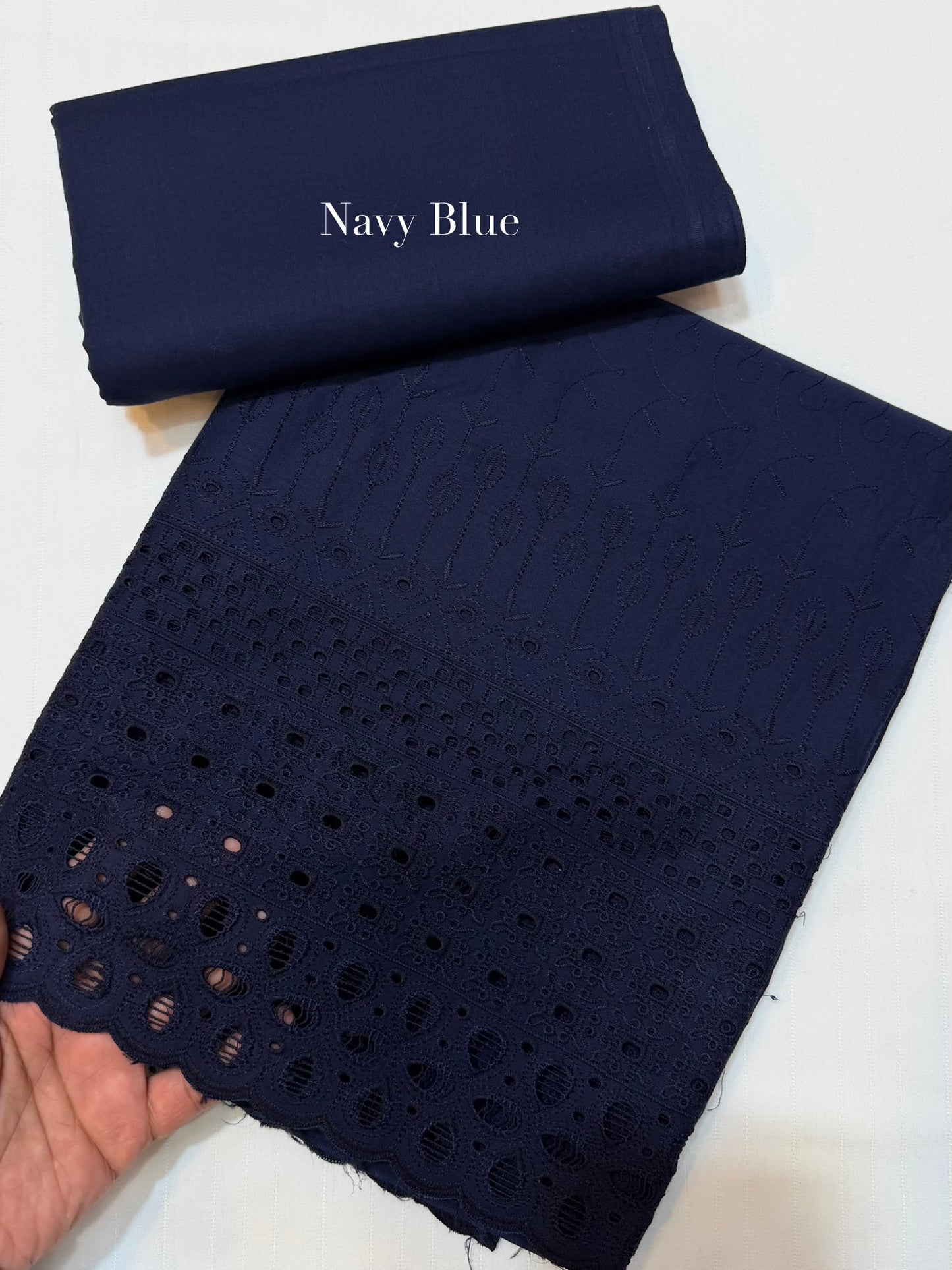 Chikankari Lawn 2 Piece Suit Daman Bore Long Length Suit | Navy Blue