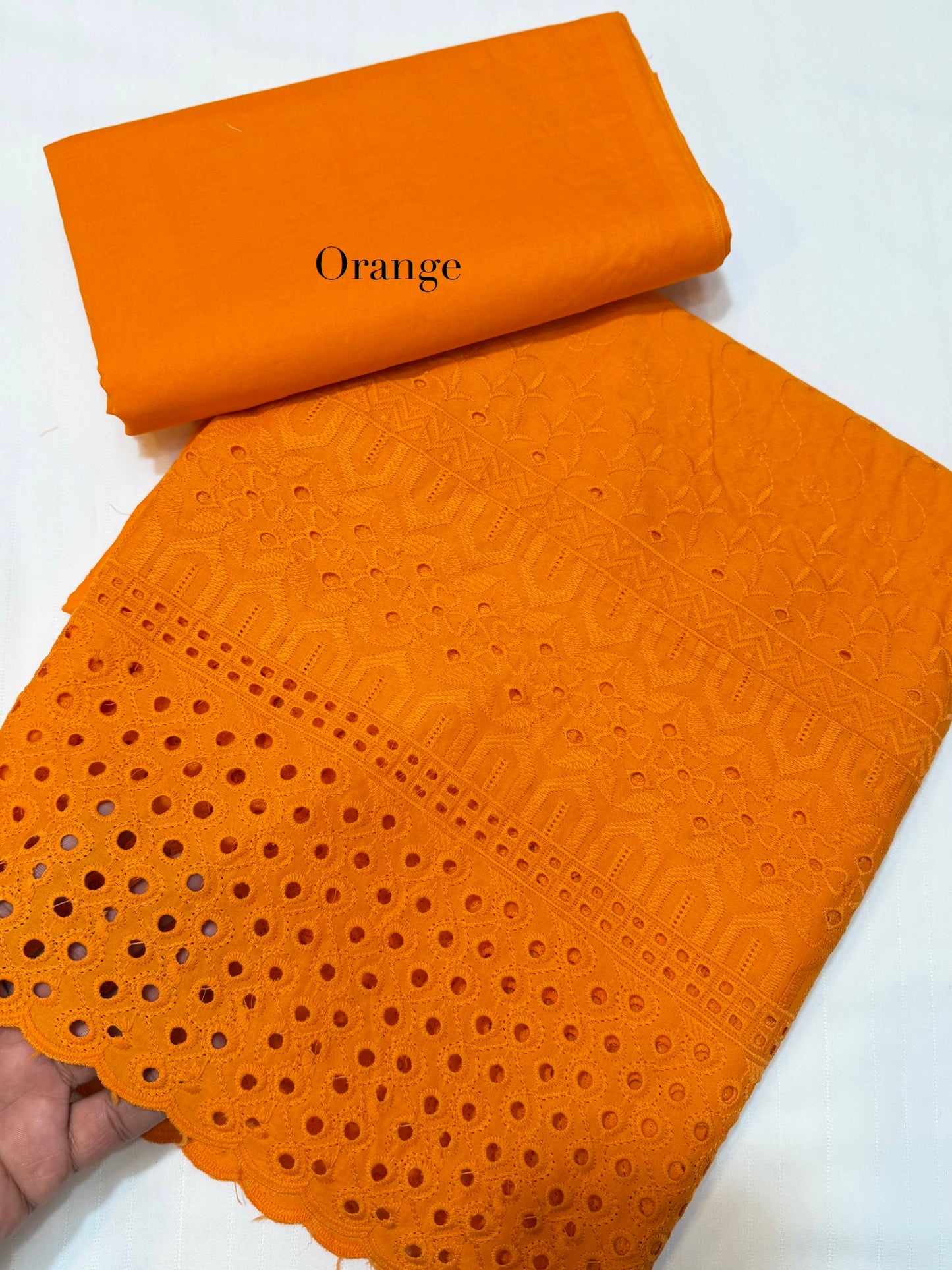 Chikankari Lawn 2 Piece Suit Daman Bore Long Length Suit | Orange