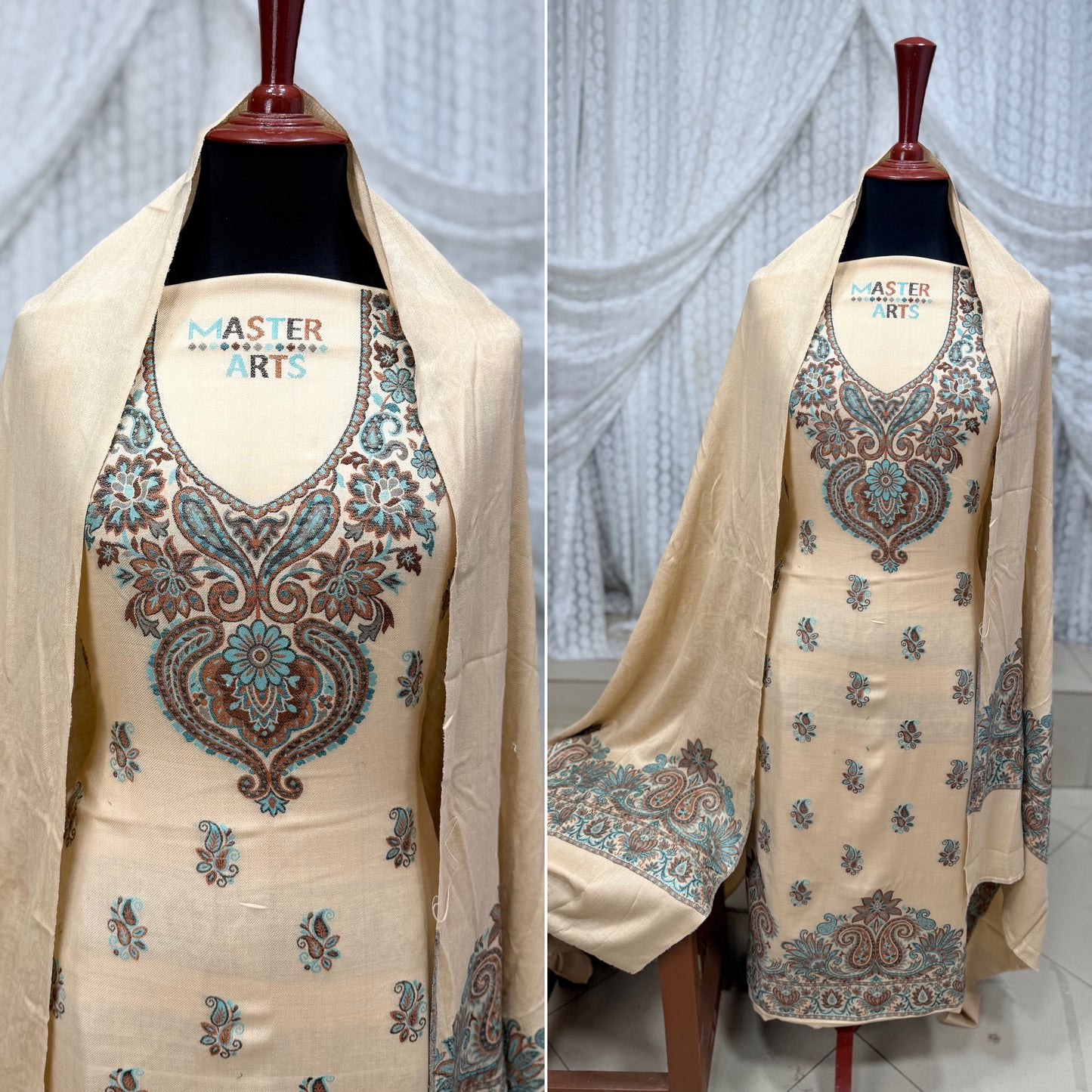 Kani Pashmina 3 Piece Unstitched Suit | Skin
