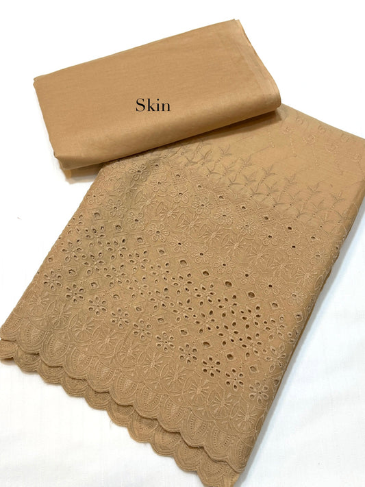 Chikankari Lawn 2 Piece Suit Daman Bore Long Length Suit | Skin