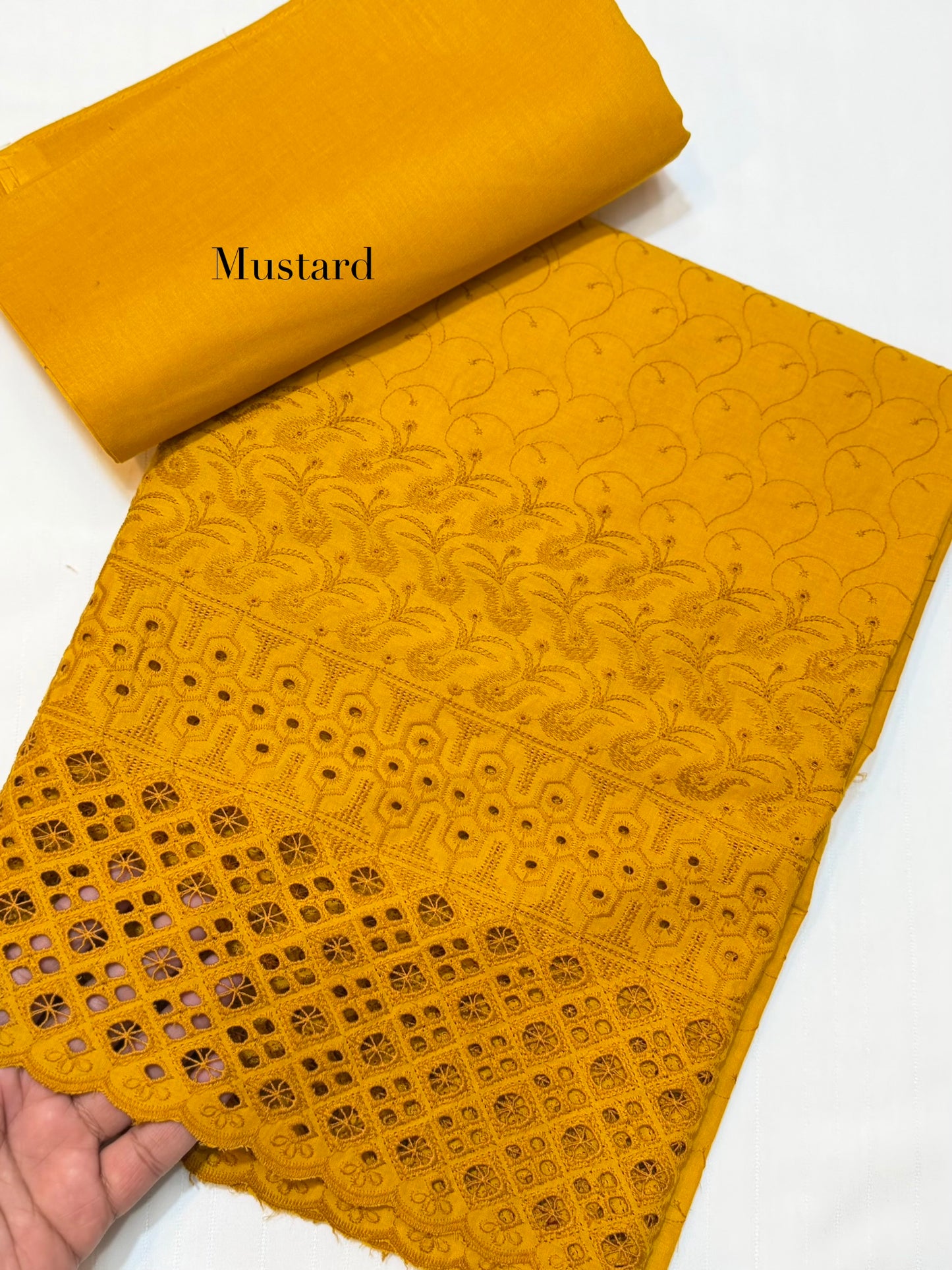 Chikankari Lawn 2 Piece Suit Daman Bore Long Length Suit | Mustard