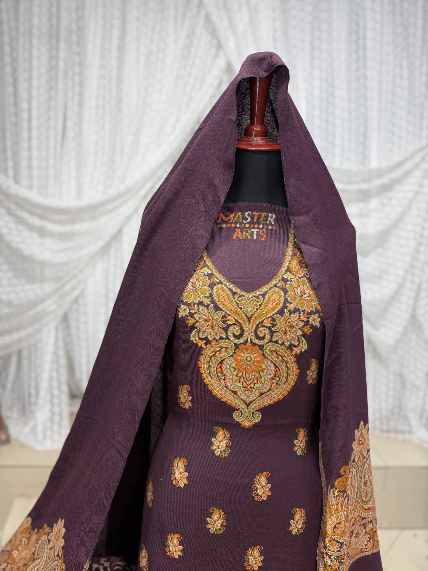Kani Pashmina 3 Piece Unstitched Suit | Dark Purple