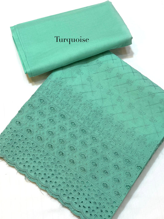 Chikankari Lawn 2 Piece Suit Daman Bore Long Length Suit | Turquoise