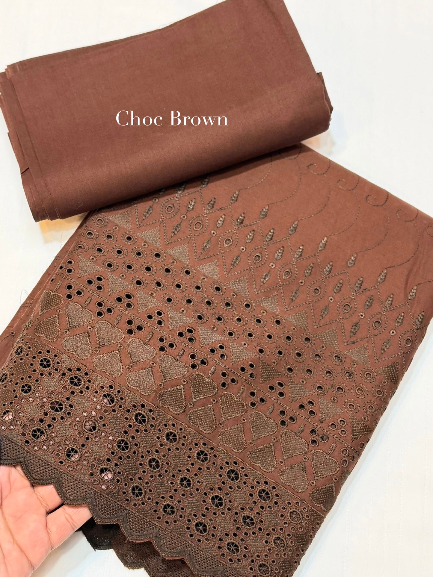 Chikankari Lawn 2 Piece Suit Daman Bore Long Length Suit | Choc Brown