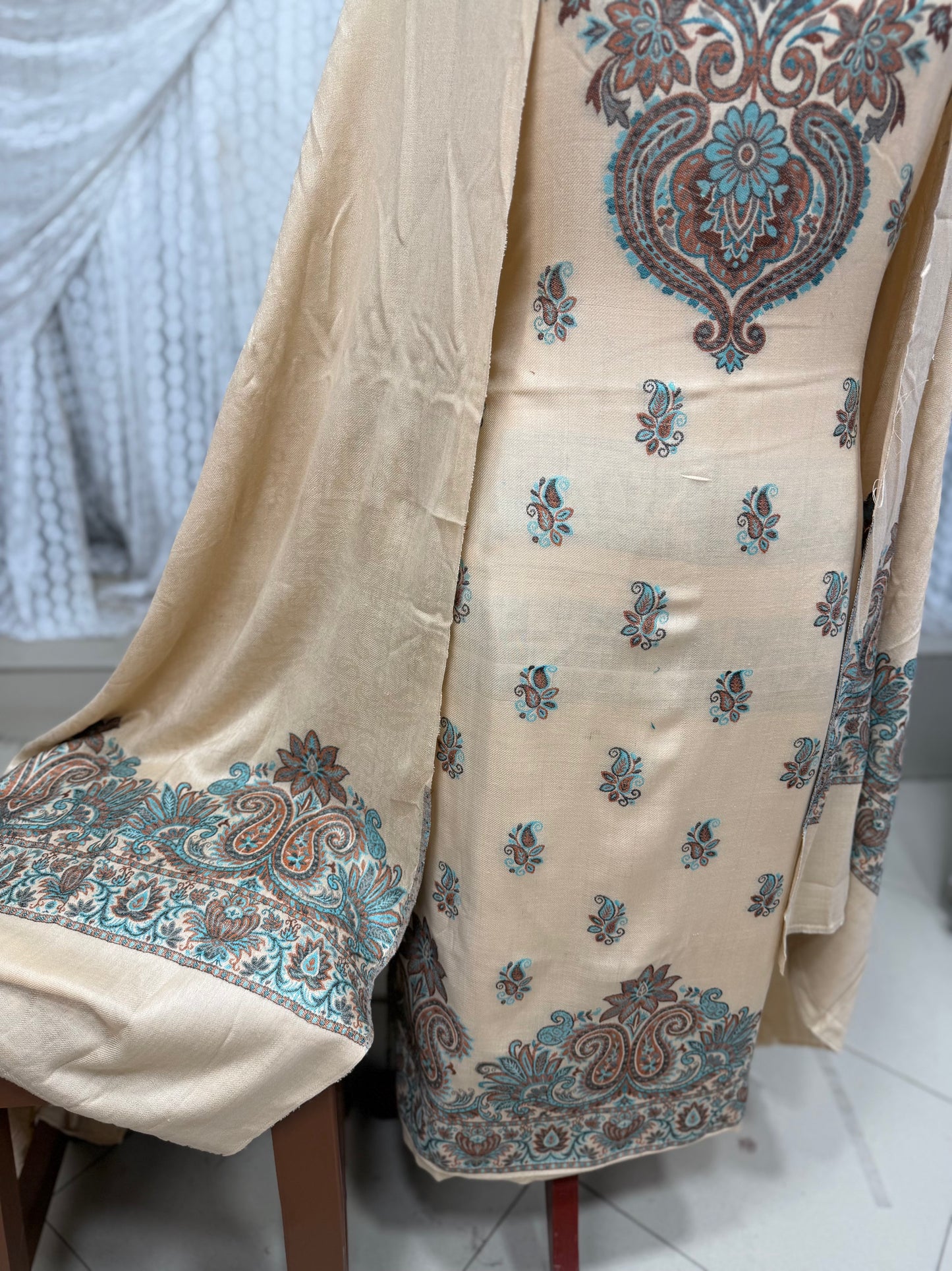 Kani Pashmina 3 Piece Unstitched Suit | Skin
