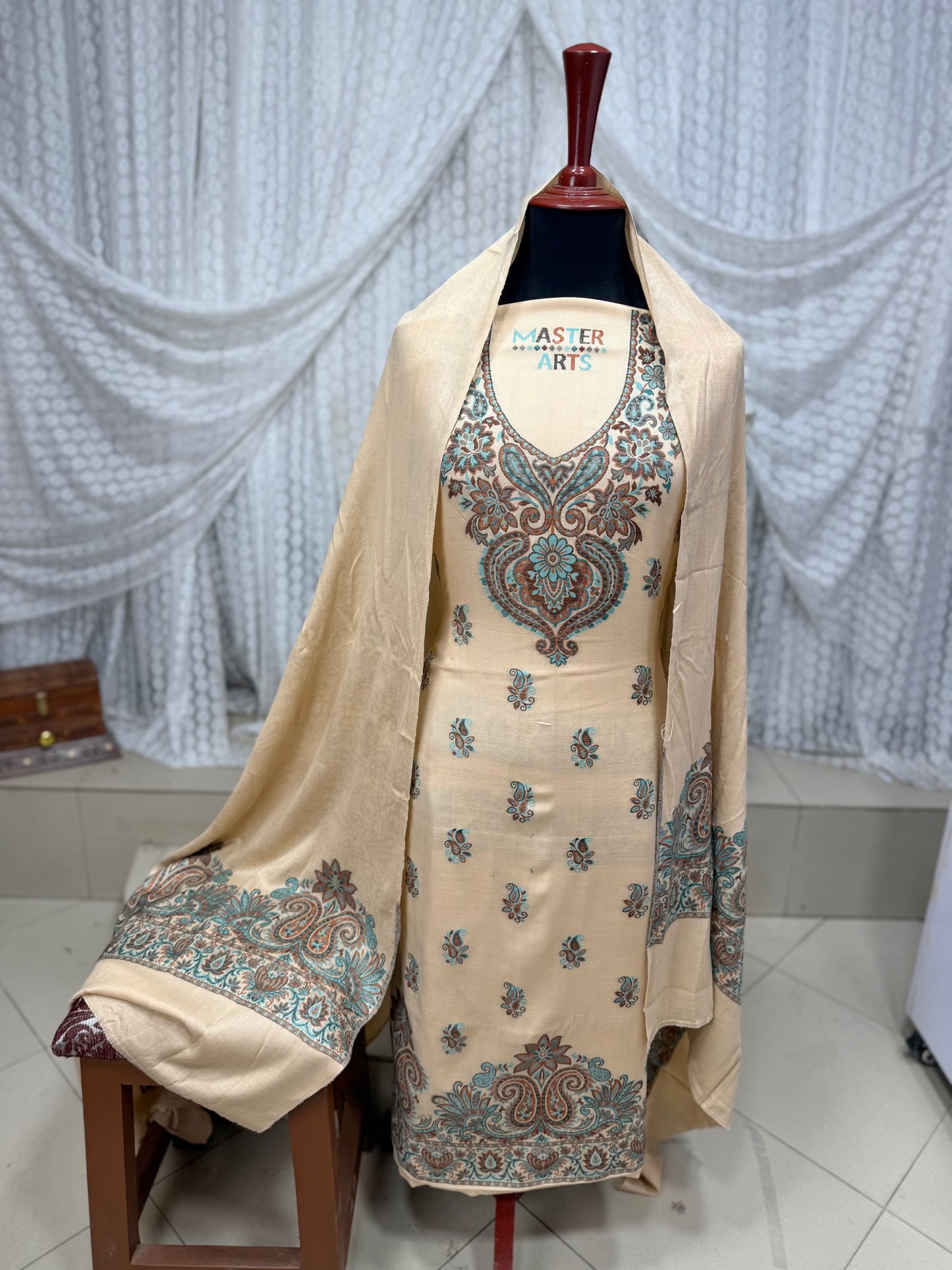 Kani Pashmina 3 Piece Unstitched Suit | Skin